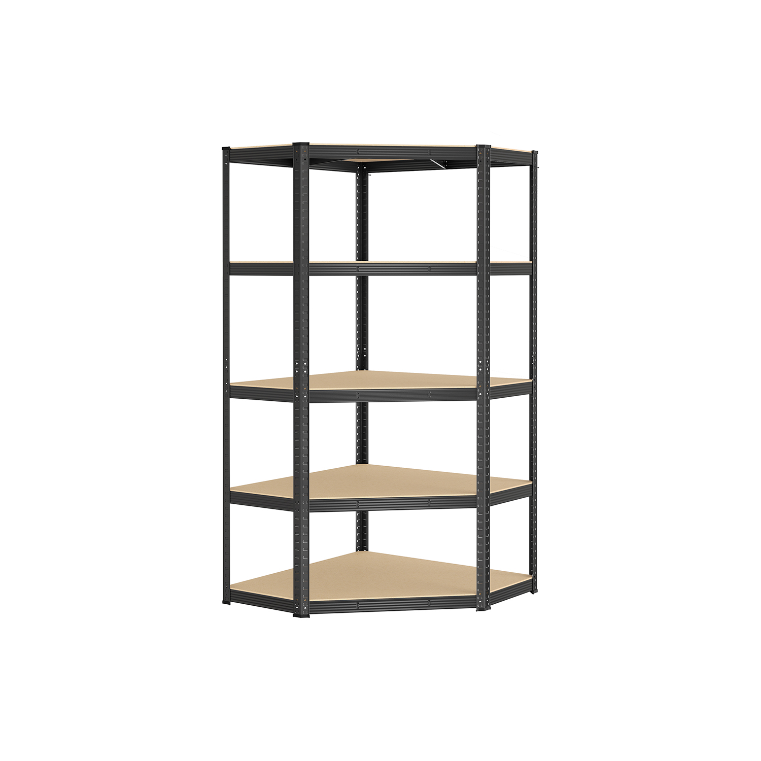 Nurgariiul, 5 riiulitasandit, teras ja MDF, 90 x 90 x 180 cm, kandevõime kuni 875 kg, must-beež
