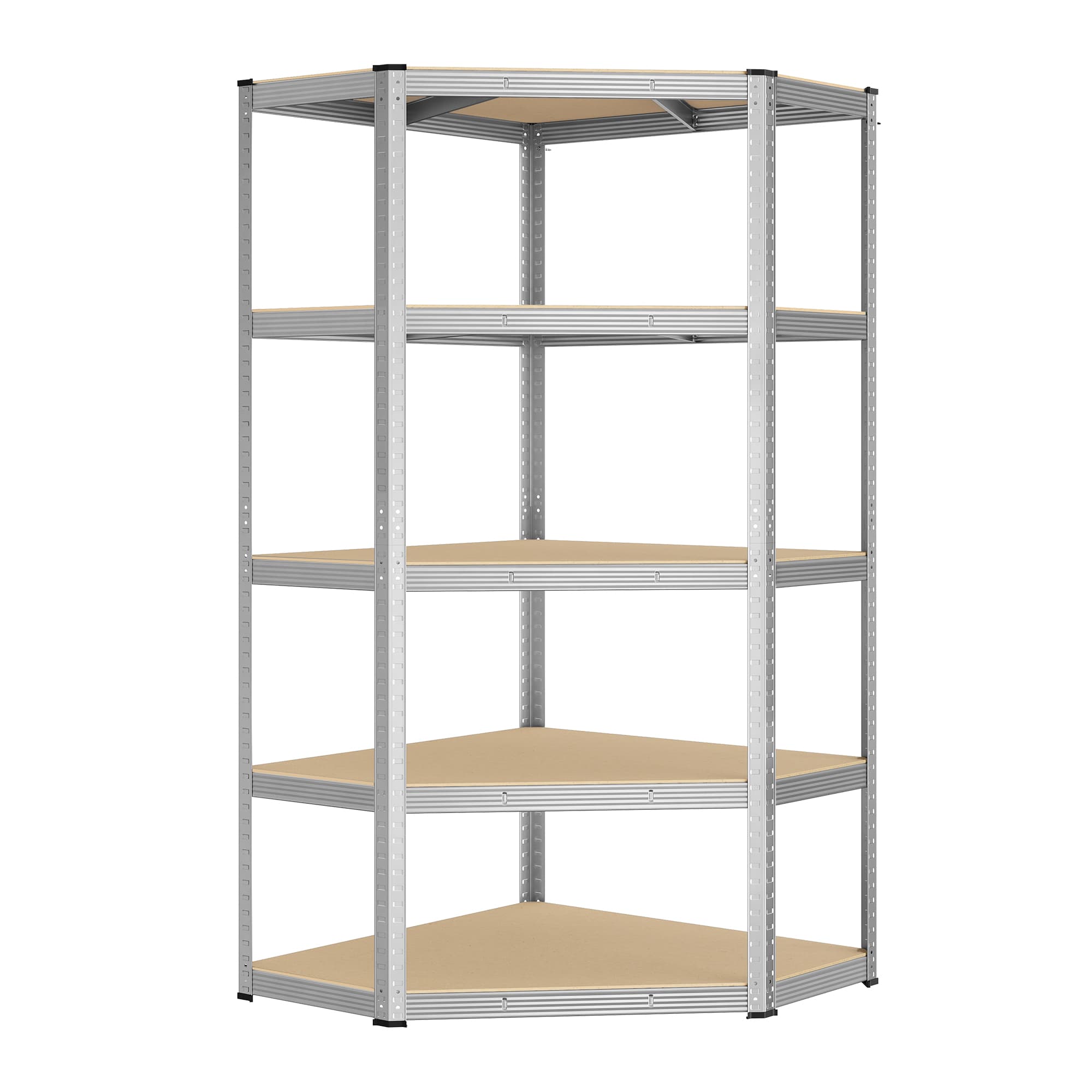 Nurgariiul, 5 riiulit, 70 x 70 x 180 cm, tsingitud teras ja MDF, hõbedane, naturaalne beež
