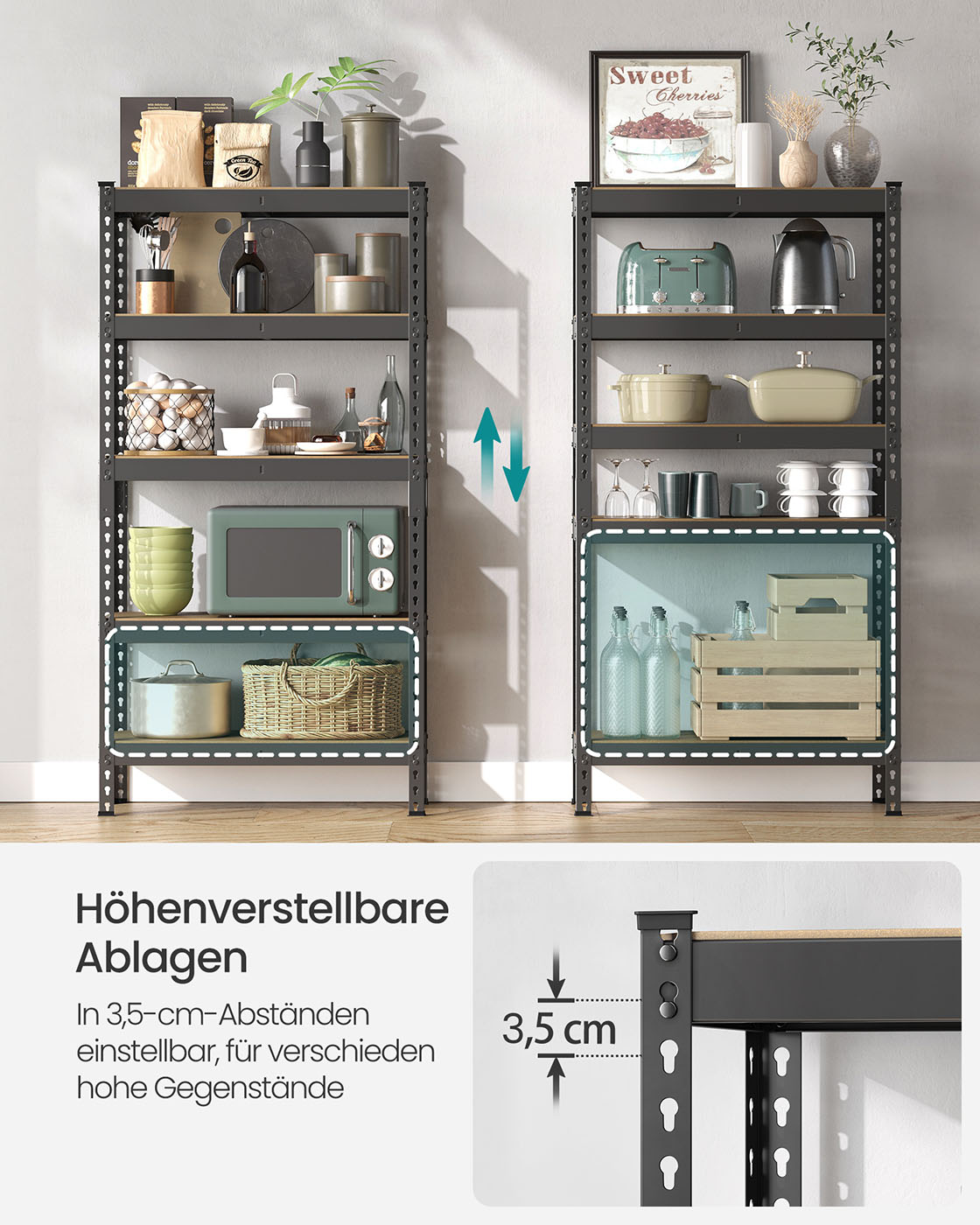 Raskaan kuorman hylly 5 hyllytasolla, teräs ja MDF, 30 x 75 x 150 cm, musta - Image 4