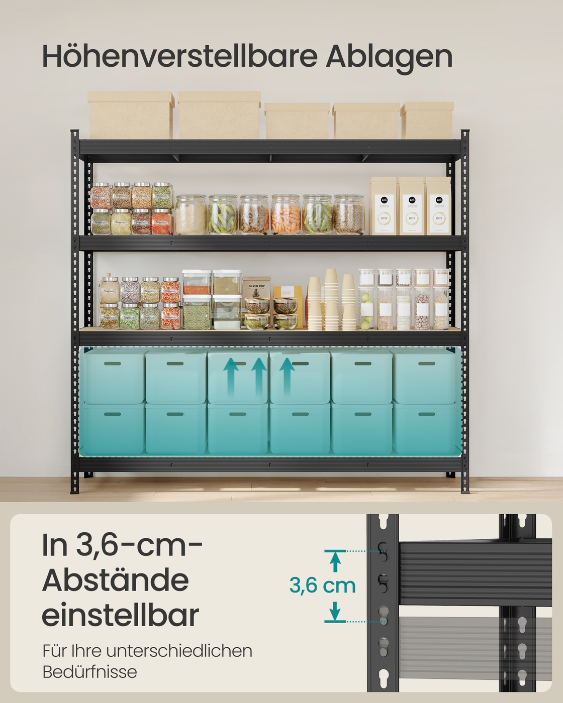 Raskaskäyttöinen hylly 4 MDF-hyllytasolla, musta, 60 x 200 x 183 cm - Image 4