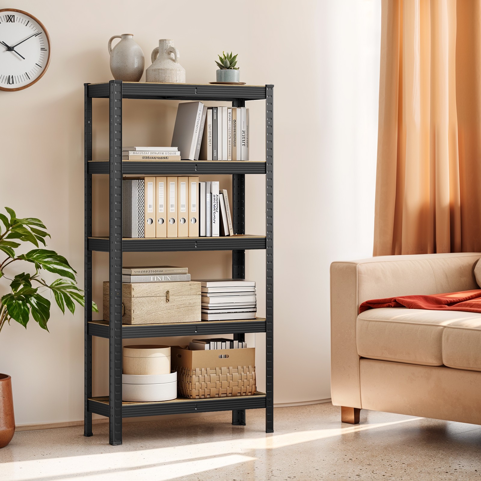Smagās slodzes plaukts, 30 x 75 x 150 cm, tērauds un MDF, 5 regulējami plaukti, 650 kg - Image 2