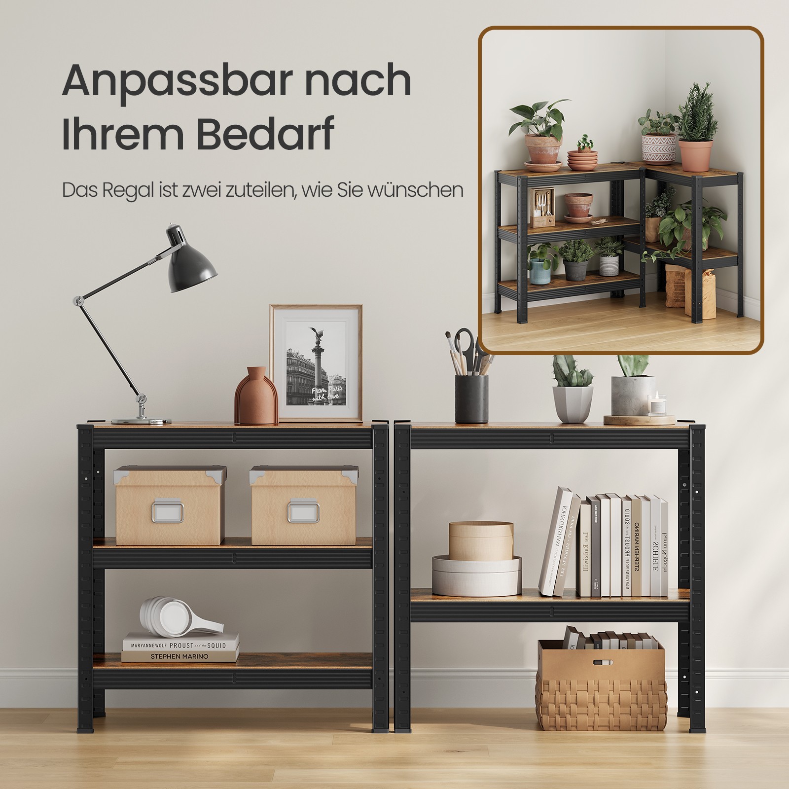 Smagās slodzes plaukts, 30 x 75 x 150 cm, tērauds un MDF, 5 regulējami plaukti, 650 kg - Image 5