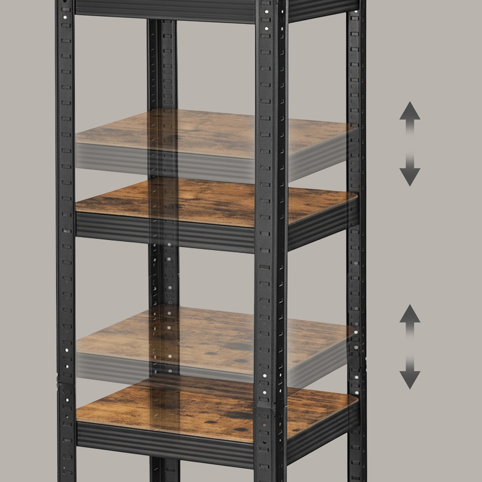 Sandėliavimo lentyna, 2 vnt. rinkinys, 5 lentynos, 150 x 37 x 37 cm, iki 400 kg, ruda-juoda - Image 6