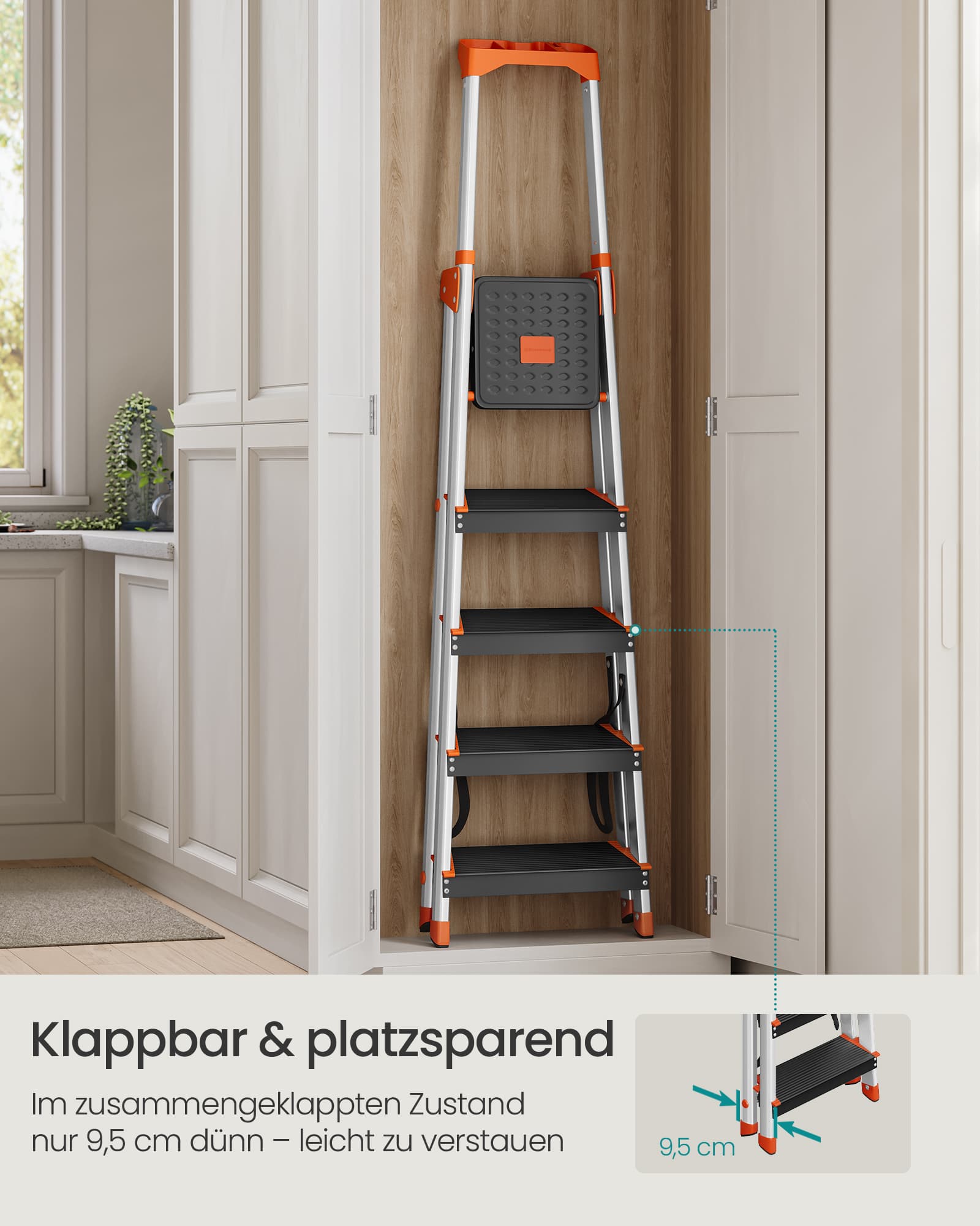 5 pakāpju kāpnes, salokāmas, alumīnijs un plastmasa, 46 x 100 x 164 cm, 150 kg - Image 4