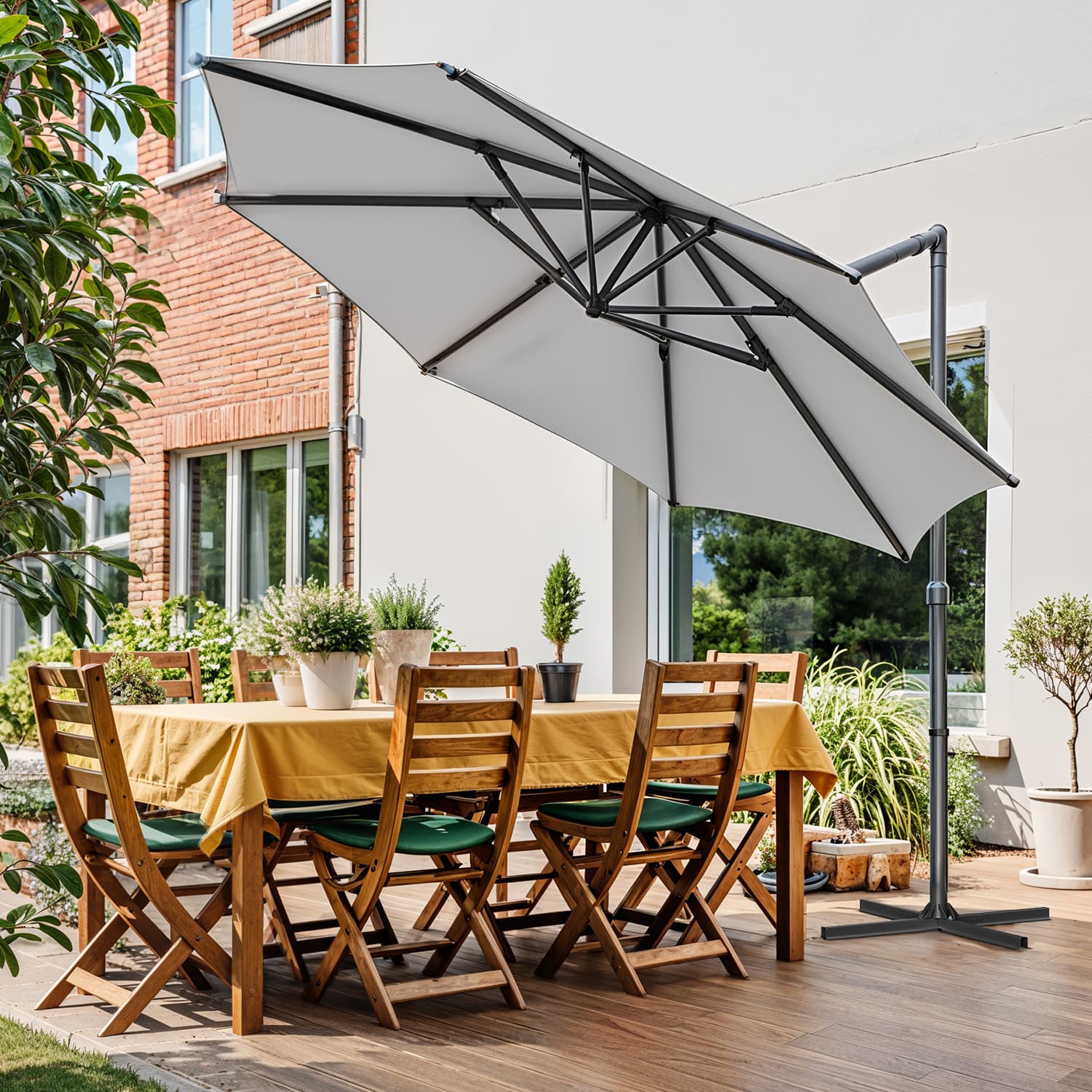 Külgpostiga päikesevari, 300 cm, 28 päikeseenergial töötavat LED-tuld, teras, tuvihall