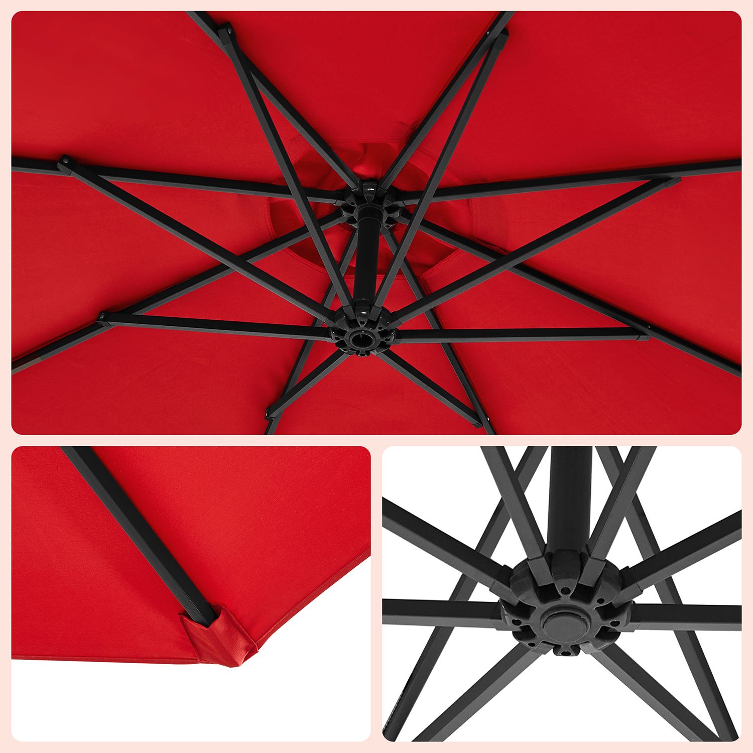 Pakabinamas sodo skėtis su stovu, Ø 300 cm, raudonas, metalas ir poliesteris - Image 6