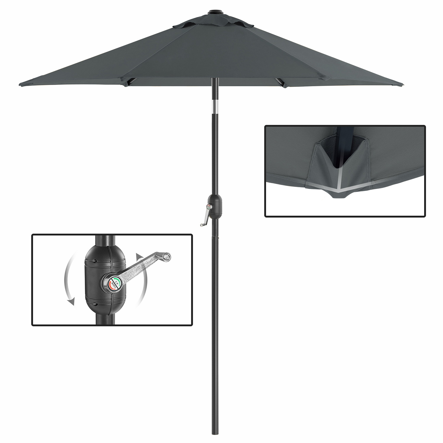 Aurinkovarjo, Ø 200 cm, harmaa, metalli ja 180 g/m² polyesteriä, kammella, kallistettava - Image 6