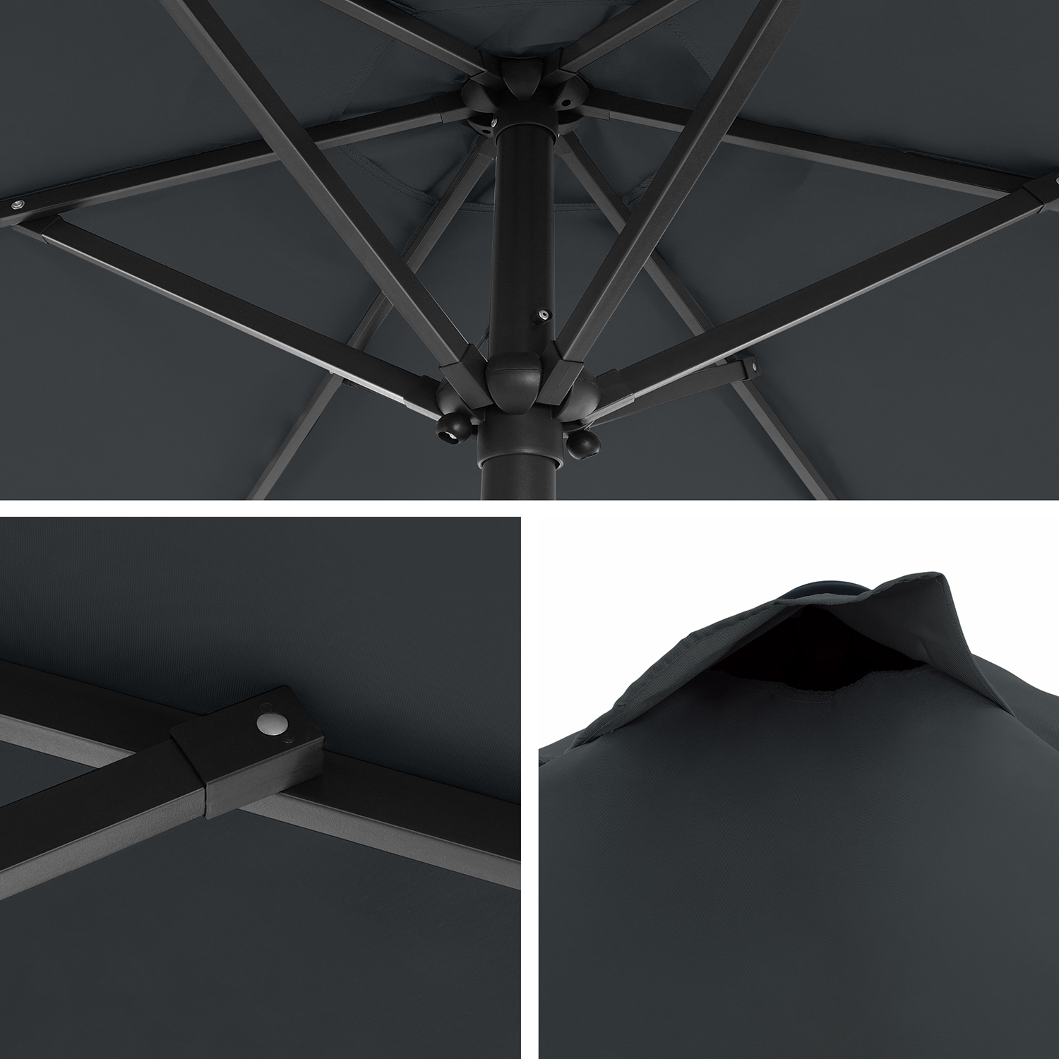 Aurinkovarjo, Ø 200 cm, harmaa, metalli ja 180 g/m² polyesteriä, kammella, kallistettava - Image 7