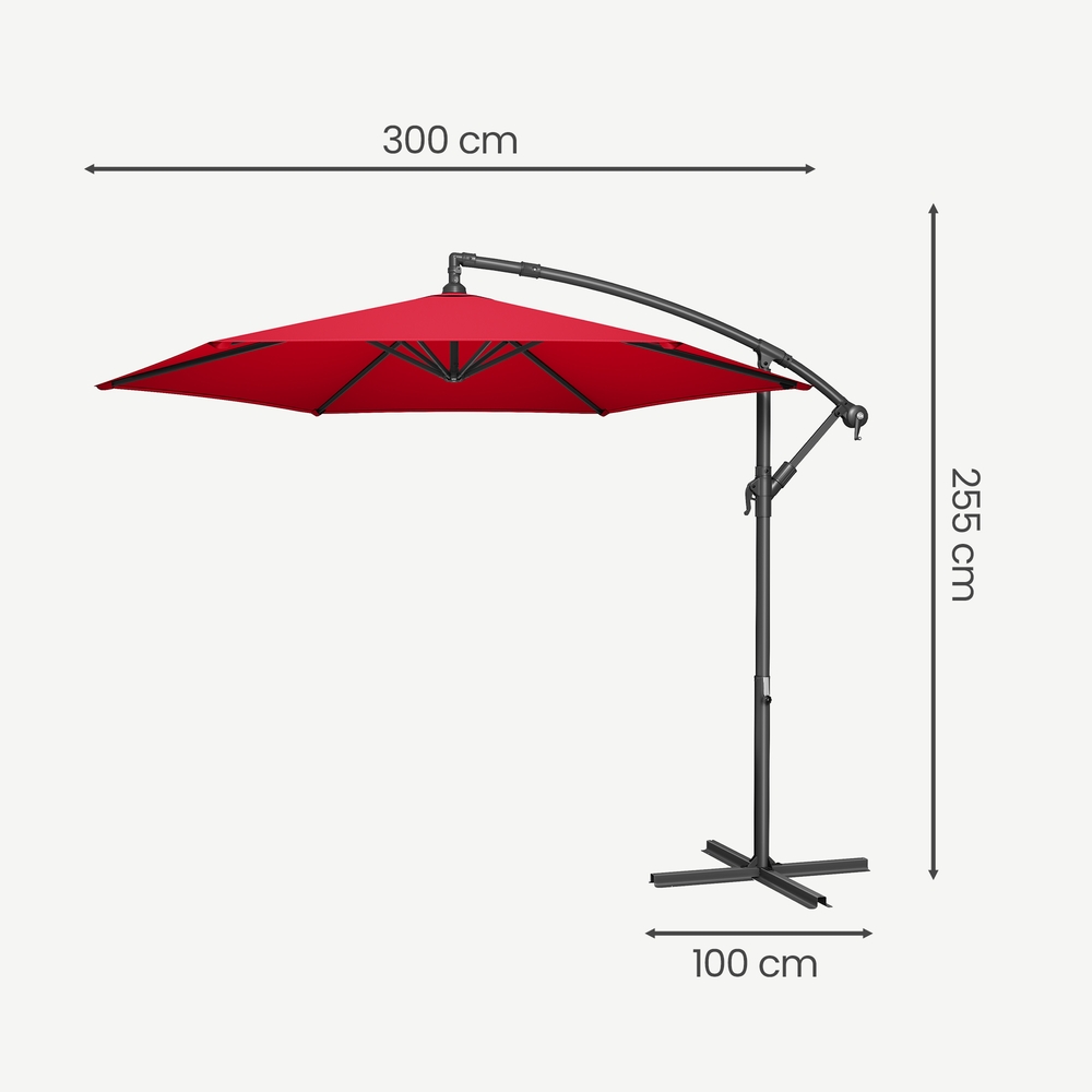 Šoninis skėtis nuo saulės su stovu, 300 cm, metalinis, poliesteris 180 g/m², raudonas - Image 3