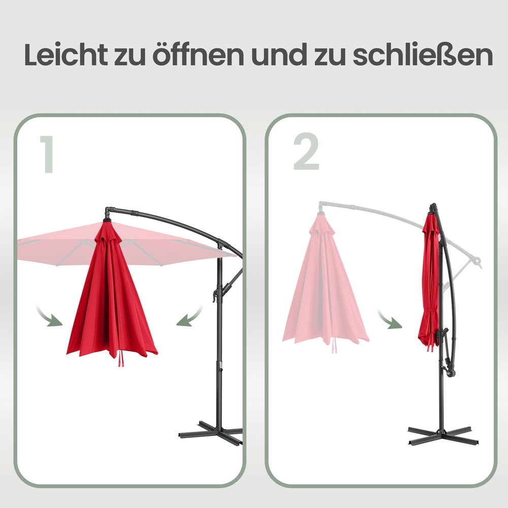 Šoninis skėtis nuo saulės su stovu, 300 cm, metalinis, poliesteris 180 g/m², raudonas - Image 6