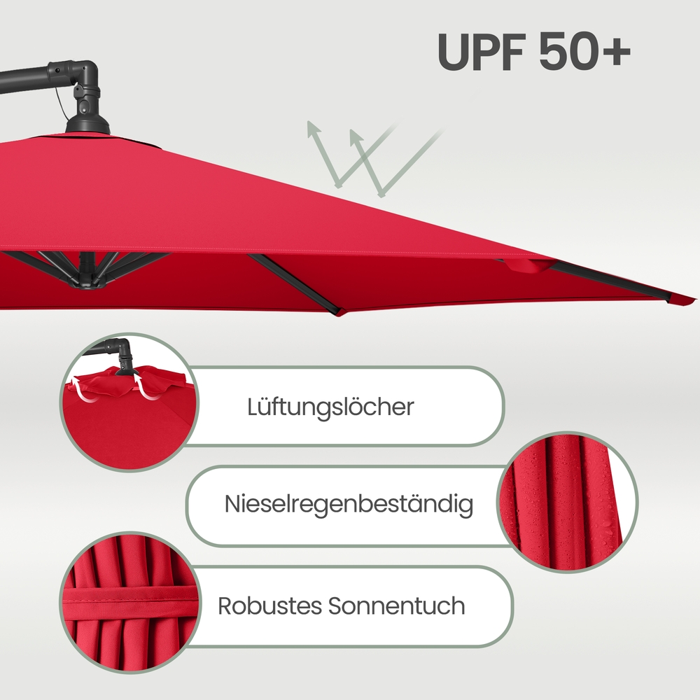 Šoninis skėtis nuo saulės su stovu, 300 cm, metalinis, poliesteris 180 g/m², raudonas - Image 7