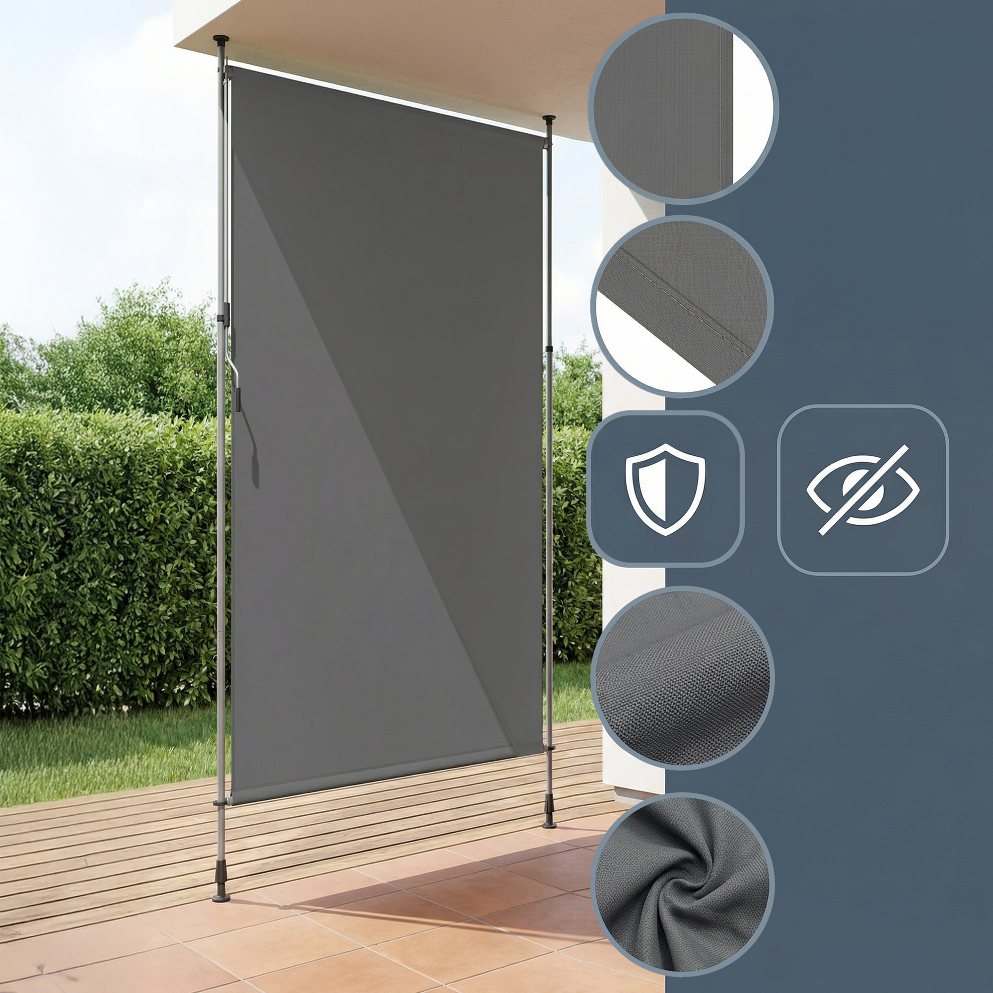 Vertikali markizė 150 x 220–300 cm, reguliuojamo aukščio, tamsiai pilka, plienas ir poliesteris - Image 6