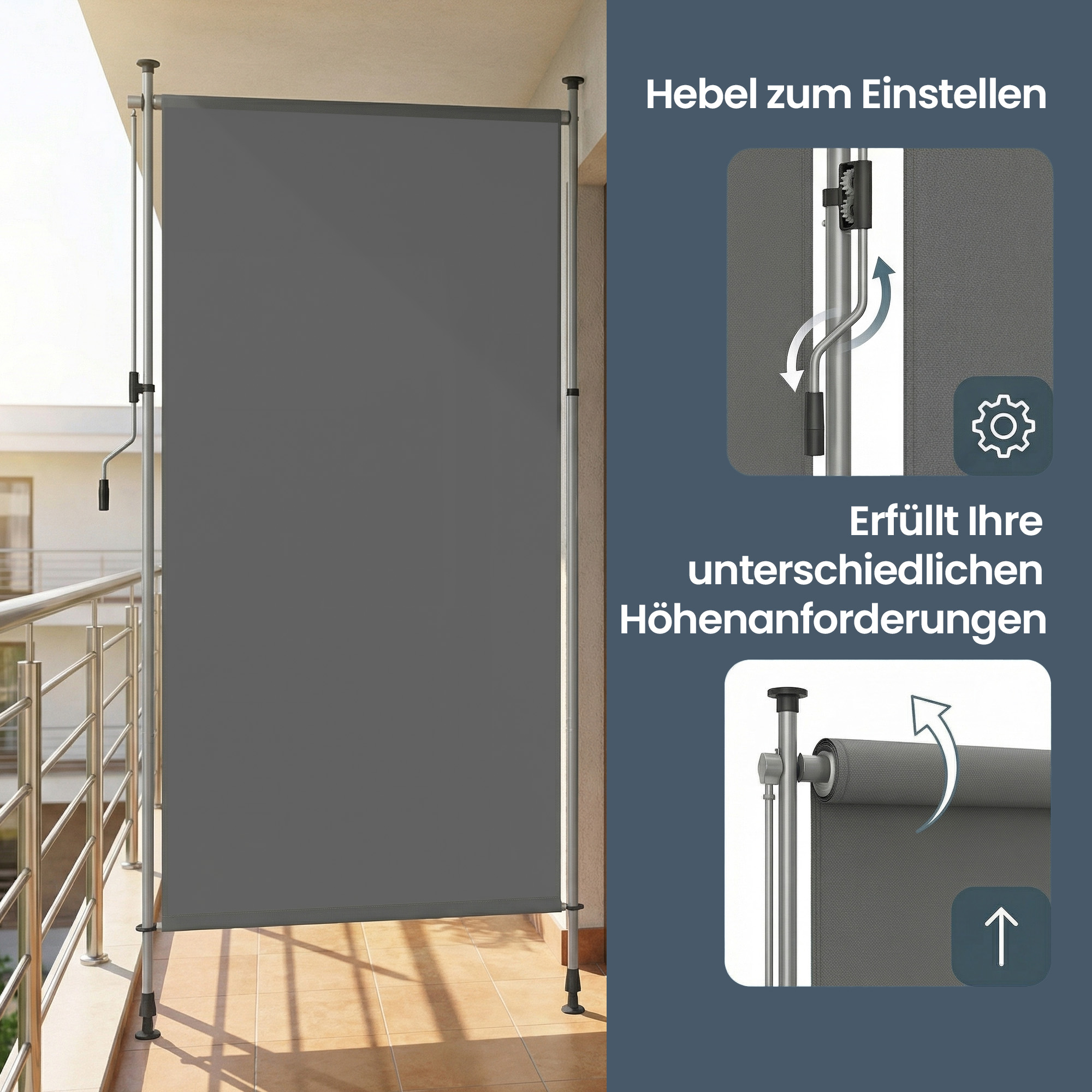 Vertikali markizė 150 x 220–300 cm, reguliuojamo aukščio, tamsiai pilka, plienas ir poliesteris - Image 7