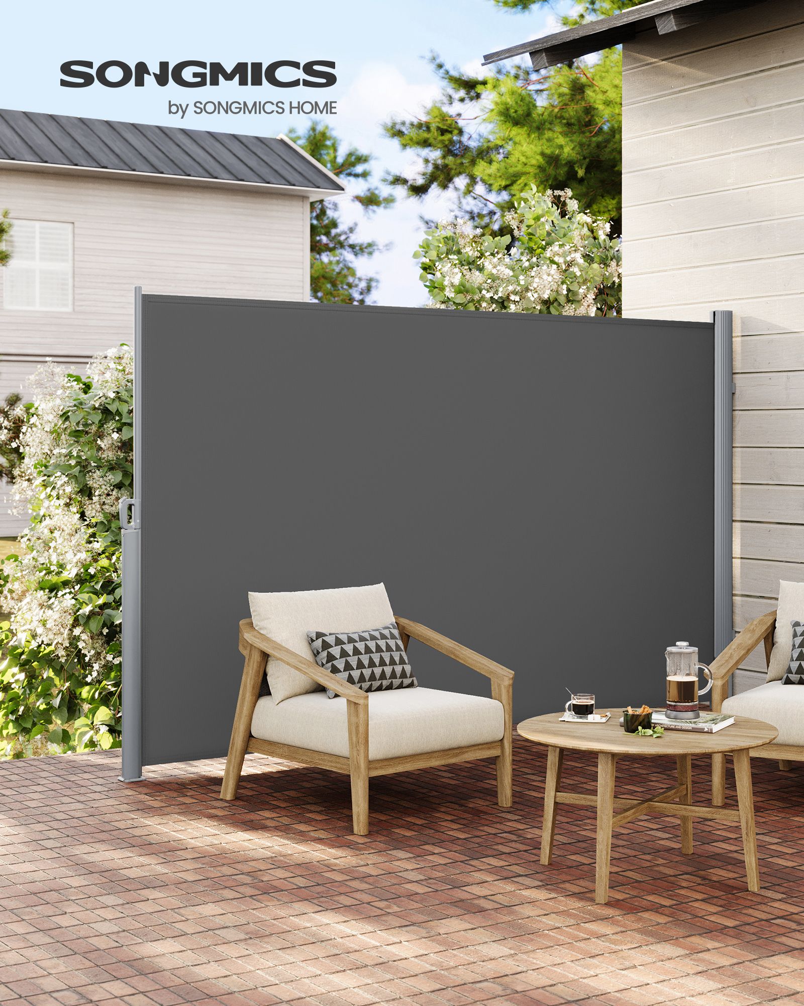 Šoninė markizė, 160 x 400 cm, antracito spalvos, aliuminis, poliesteris su PU danga - Image 3