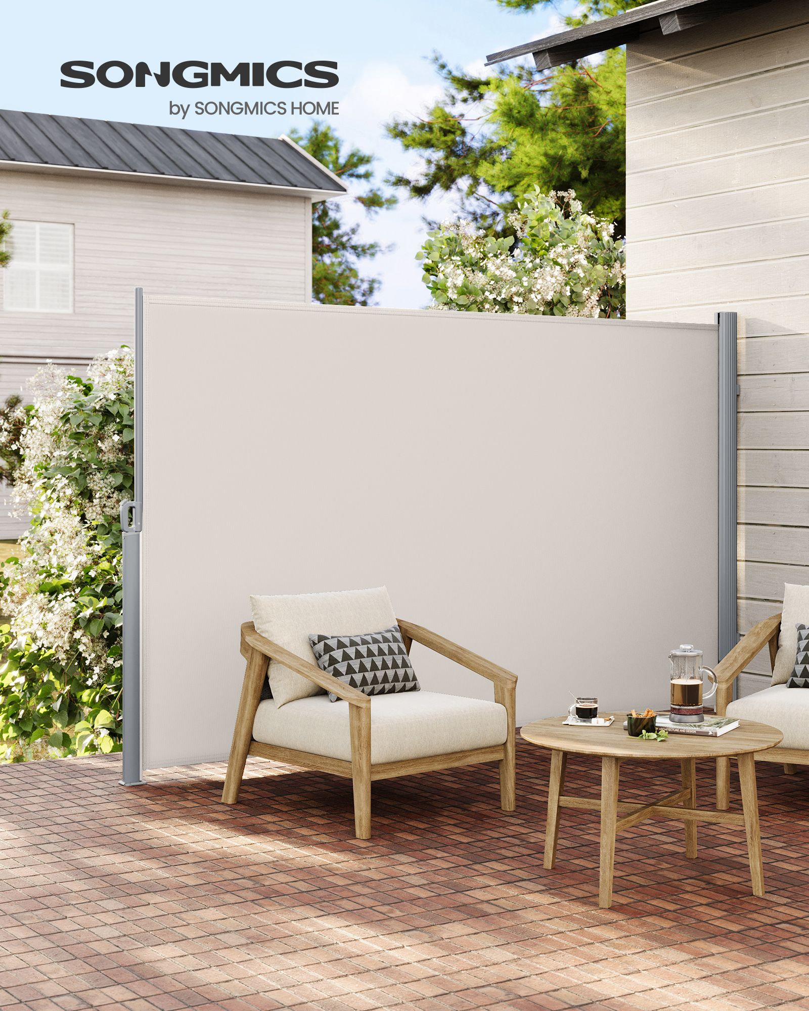 Šoninė markizė privatumui ir apsaugai nuo saulės, 160 x 350 cm, aliuminis, smėlio pilka - Image 3