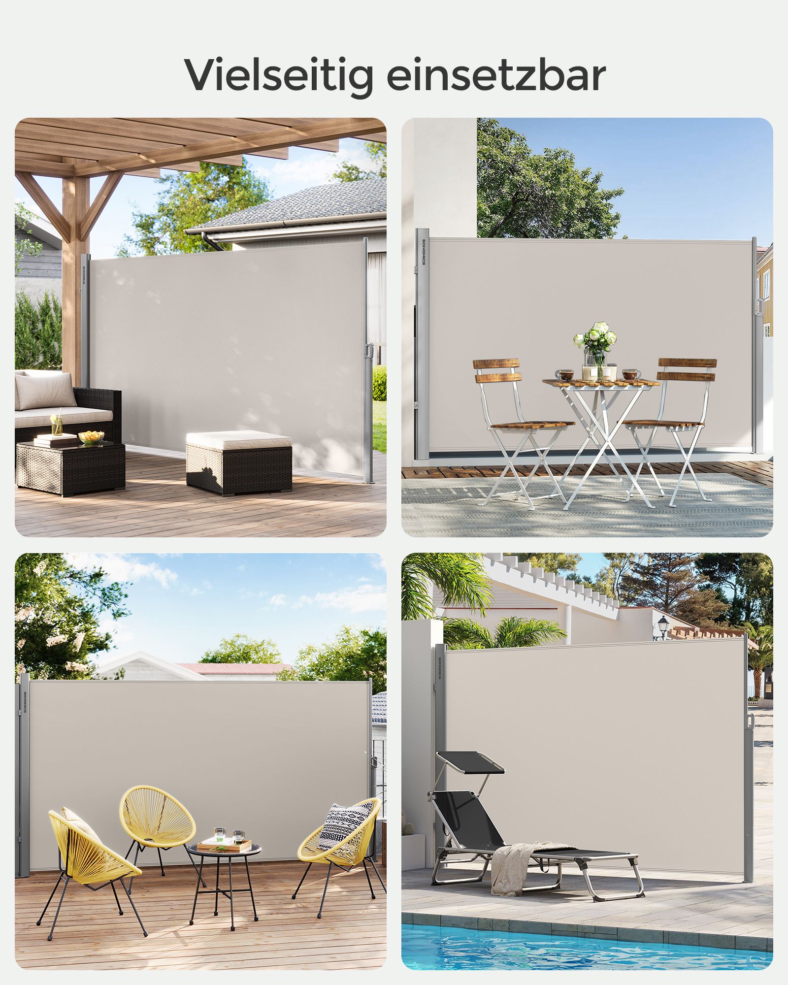 Šoninė markizė privatumui ir apsaugai nuo saulės, 160 x 350 cm, aliuminis, smėlio pilka - Image 9