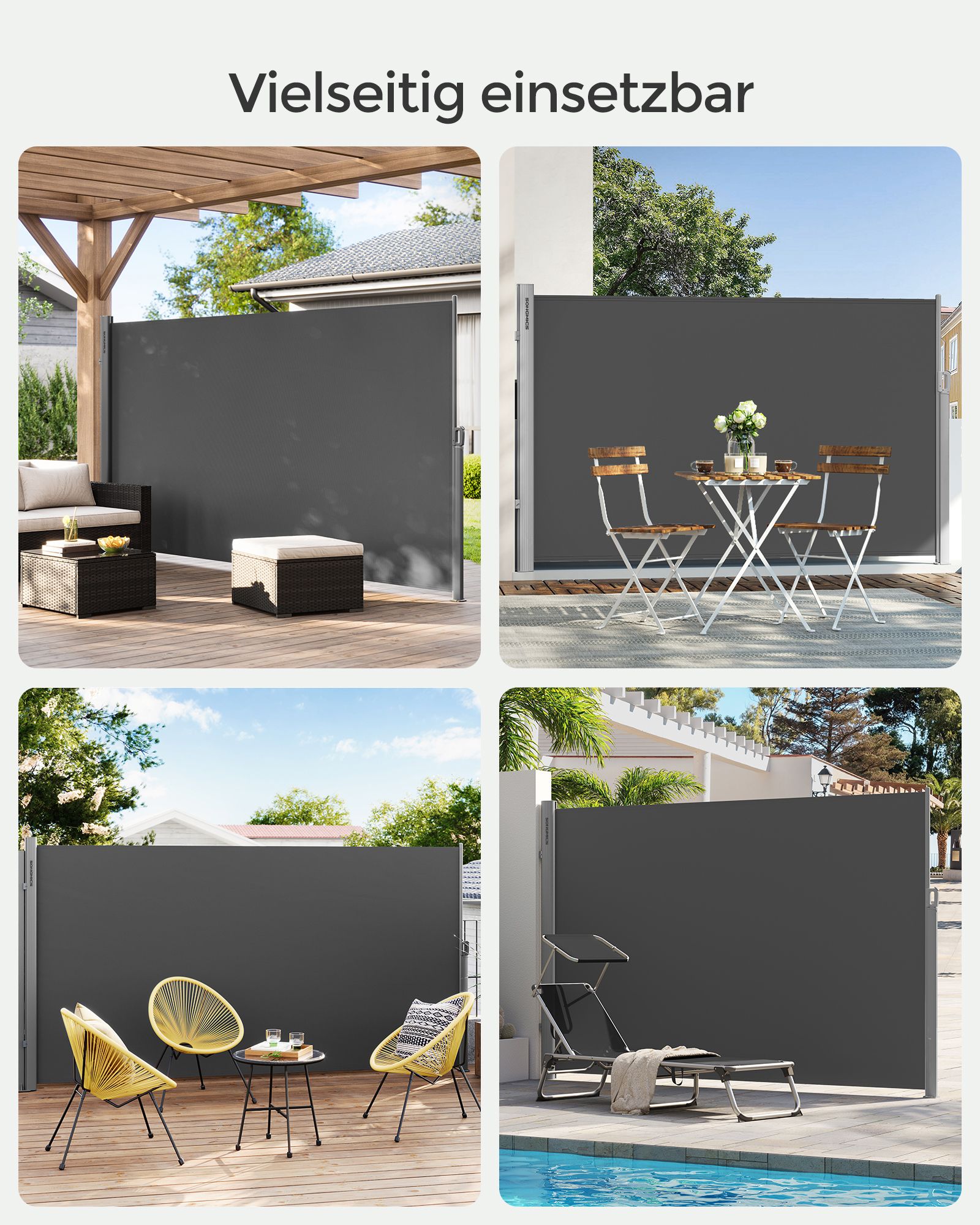 Sānu markīze balkonam un terasei, 160 x 350 cm, antracīta, alumīnijs, poliesters ar PU pārklājumu - Image 9