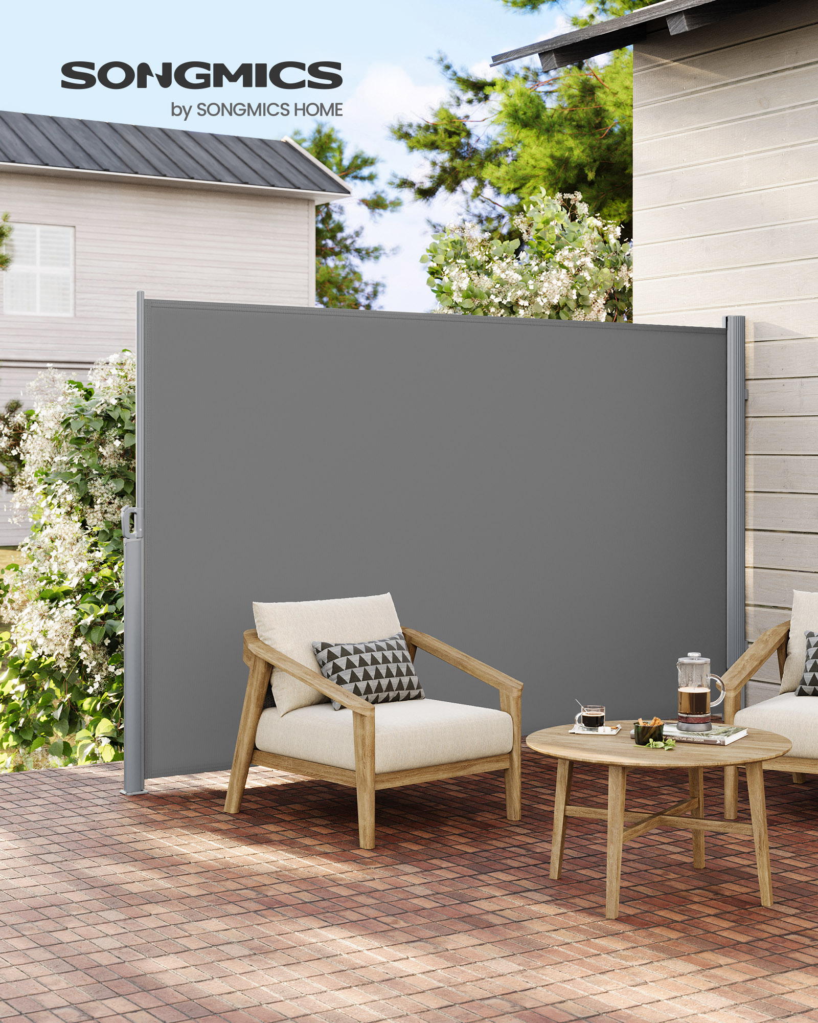 Ištraukiama šoninė markizė balkonui ir terasai, pilka, 1,8 x 3,5 m, aliuminis, PU danga - Image 3