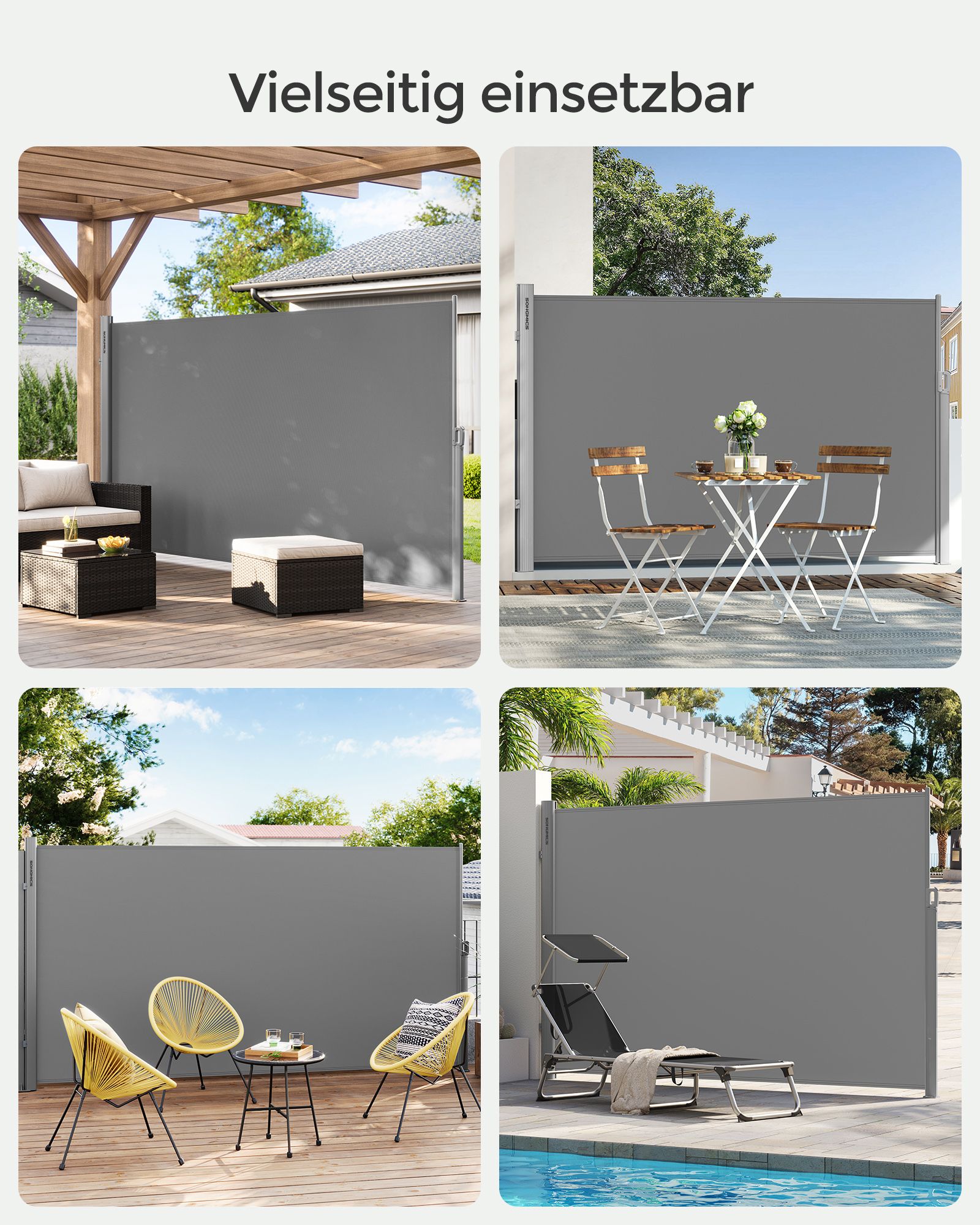 Ištraukiama šoninė markizė balkonui ir terasai, pilka, 1,8 x 3,5 m, aliuminis, PU danga - Image 9