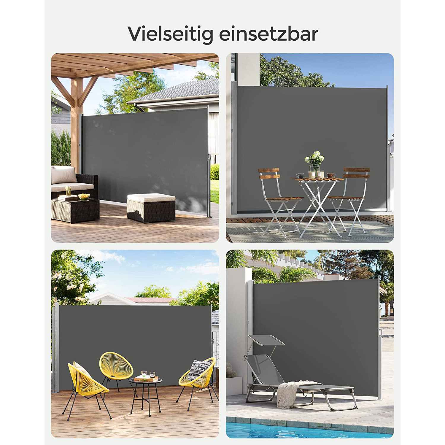 Ulosvedettävä sivumarkiisi parvekkeelle, 200 x 400 cm, antrasiitti - Image 8