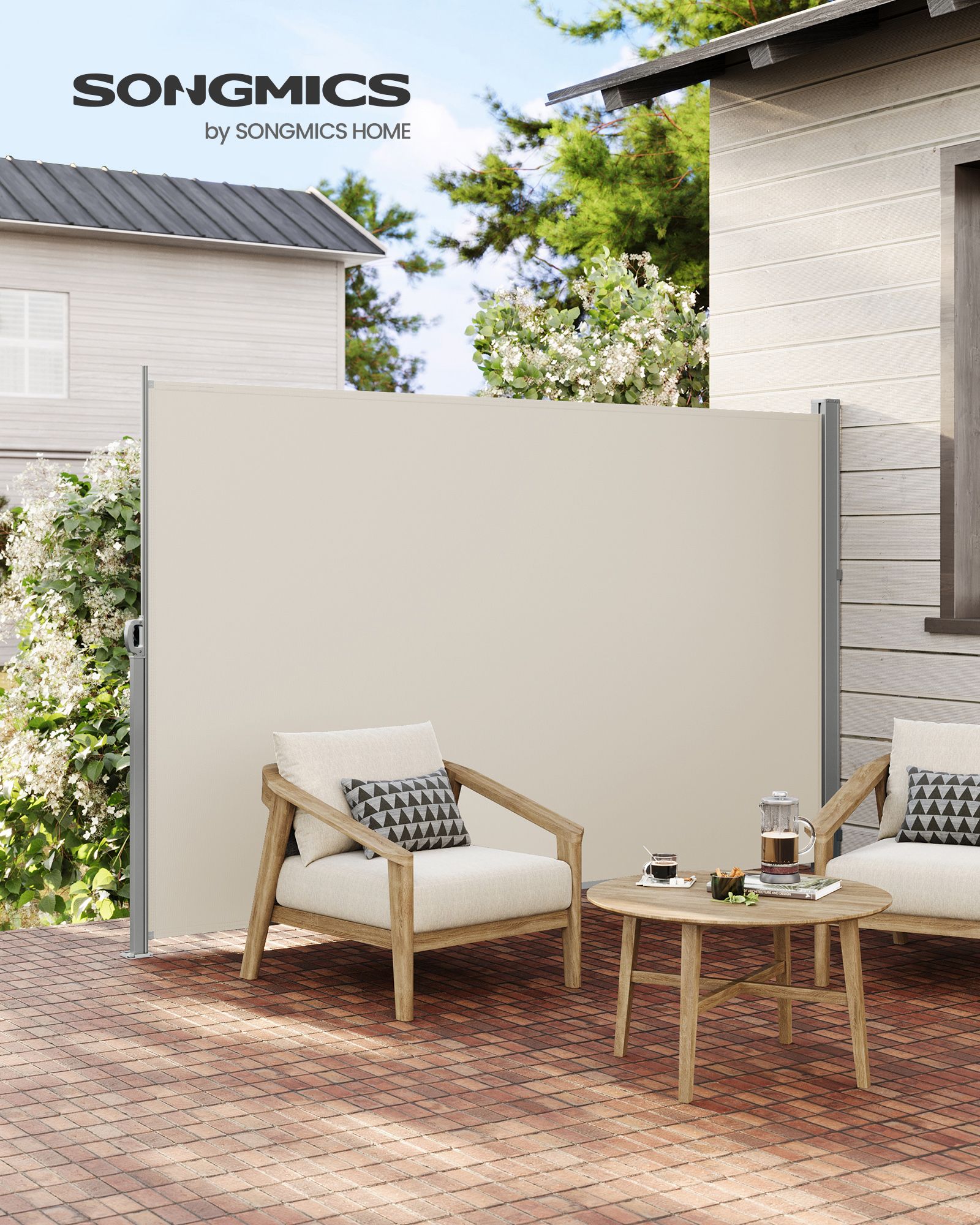 Ulosvedettävä sivumarkiisi, 200 x 350 cm, beige, metalli ja polyesteri - Image 3