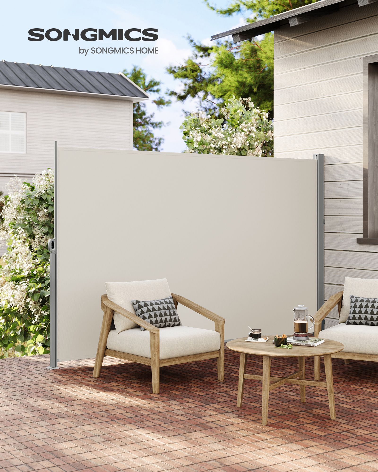 Ulosvedettävä sivumarkiisi, 200 x 350 cm, beige, metalli ja polyesteri - Image 4