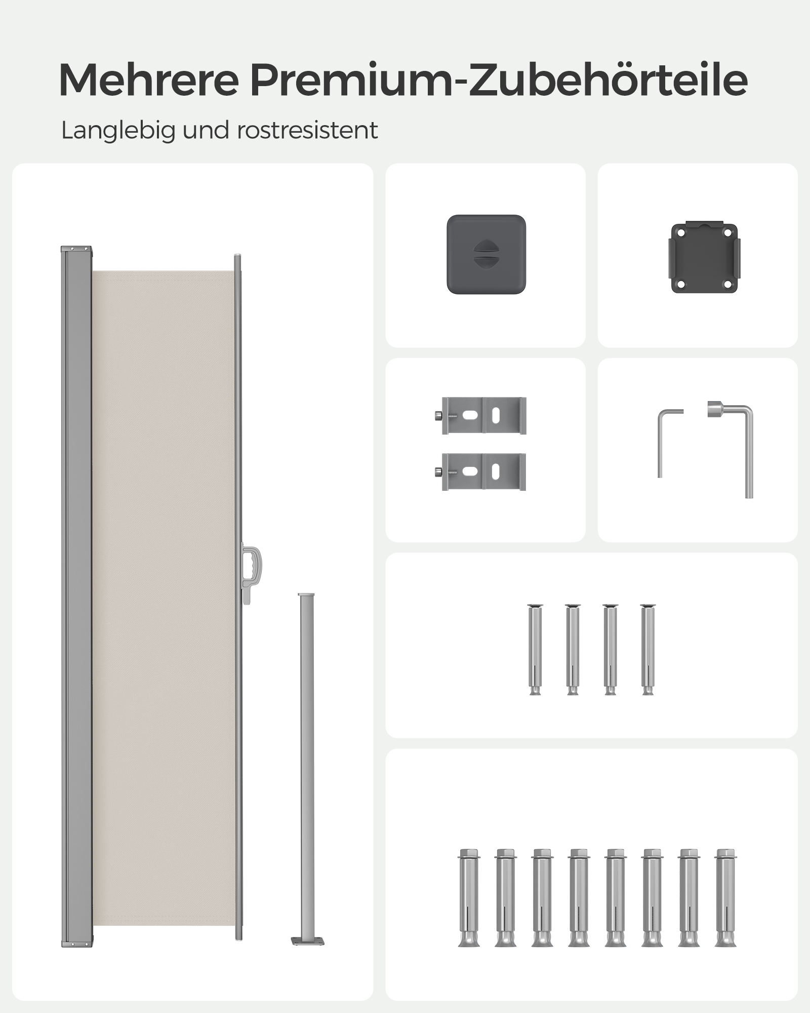 Ulosvedettävä sivumarkiisi, 200 x 350 cm, beige, metalli ja polyesteri - Image 8