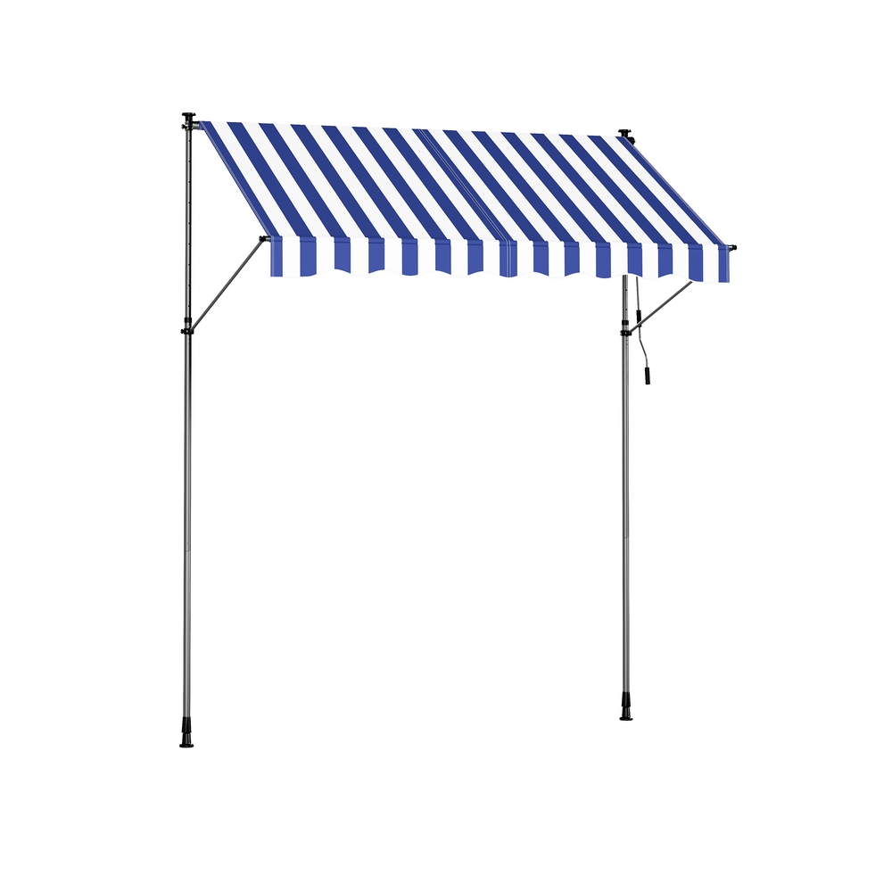 Prispaudžiama markizė 250 x 120 cm, mėlyna-balta, reguliuojamo aukščio 220–300 cm