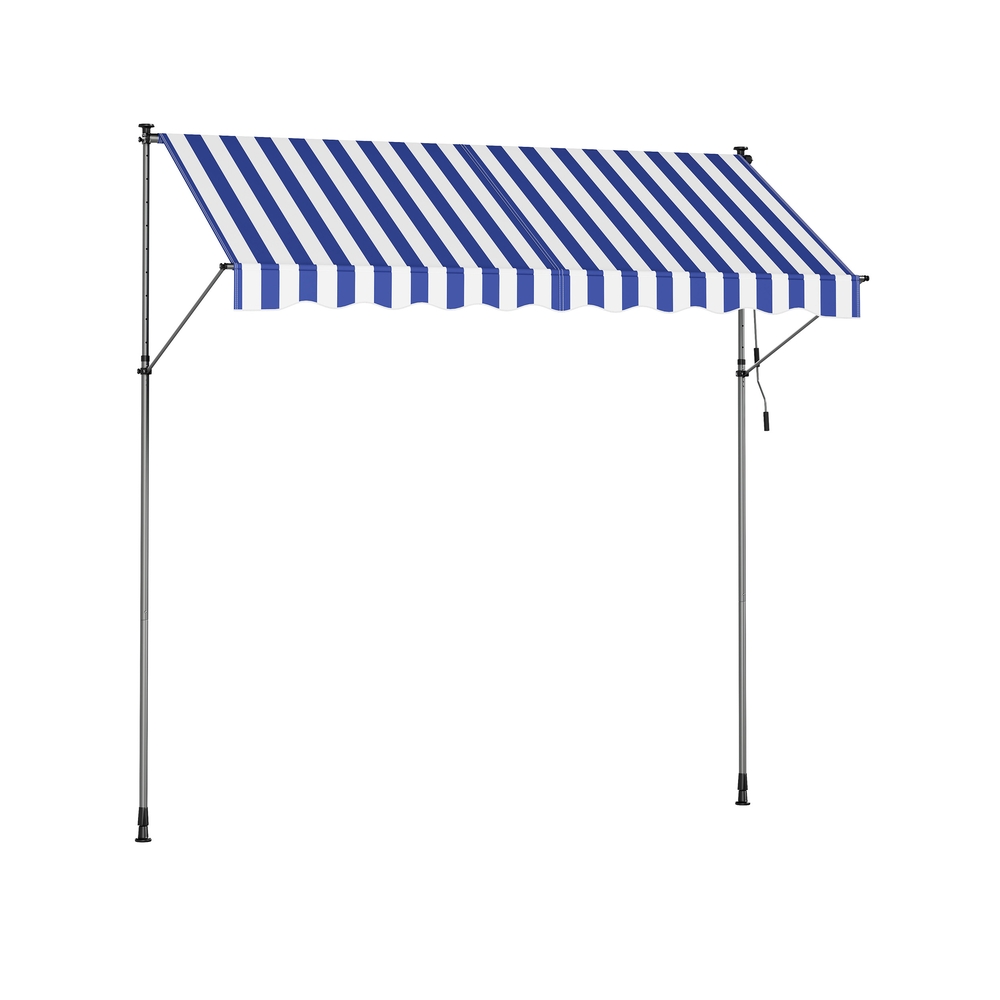 Prispaudžiama markizė 300 x 120 cm, mėlynai balta, reguliuojamo aukščio 220–300 cm
