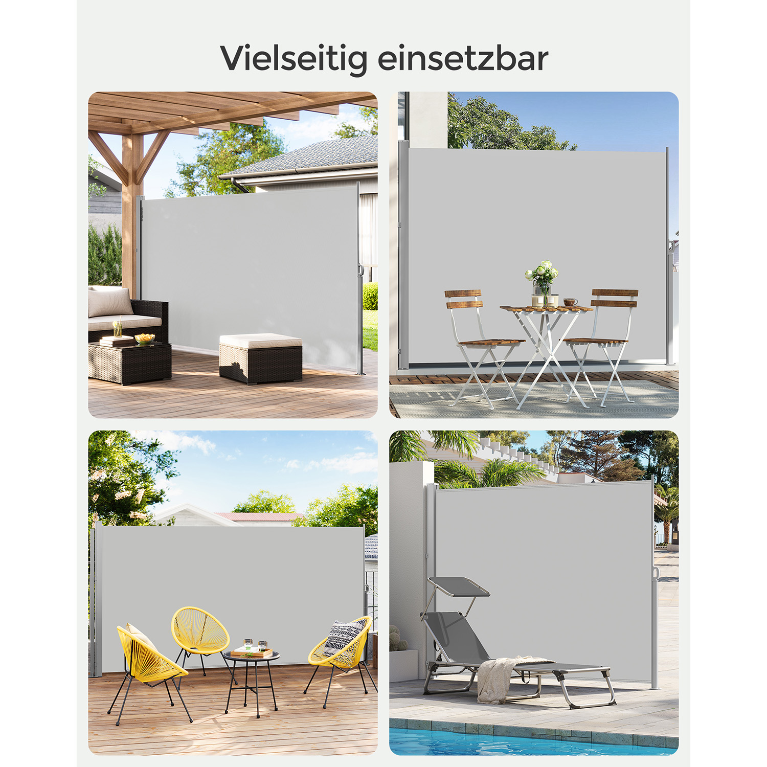 Ulosvedettävä sivumarkiisi parvekkeelle, 200 x 350 cm, vaaleanharmaa - Image 8