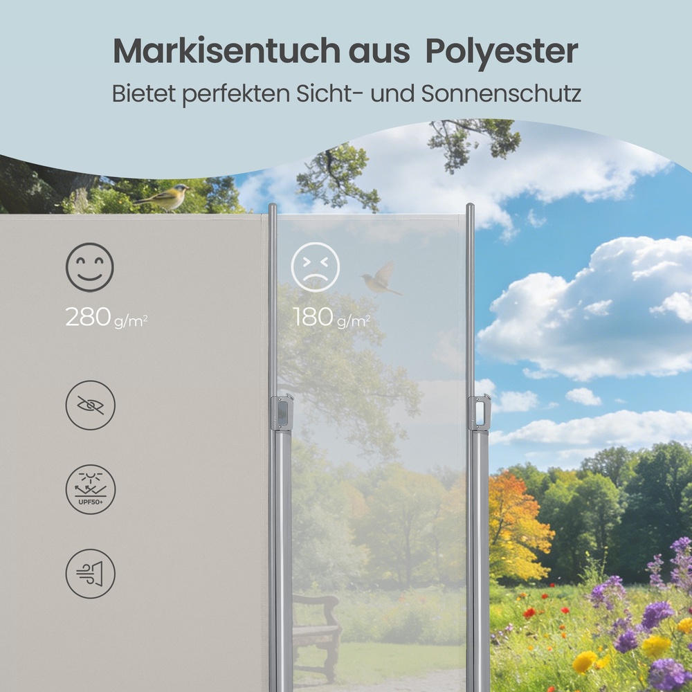 Sivumarkiisi parvekkeelle ja terassille, 180 x 300 cm, alumiiniseos, polyesteri, beige - Image 8