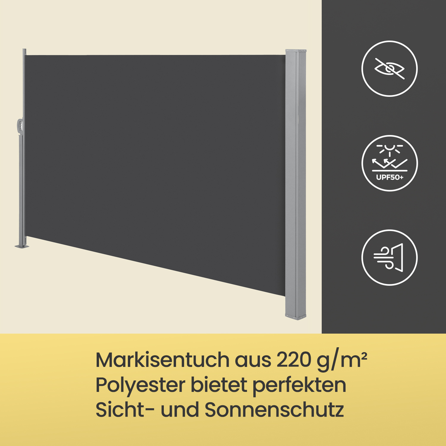 Sānu markīze 180 x 300 cm, antracīta krāsā, izvelkama, tērauda konstrukcija - Image 3