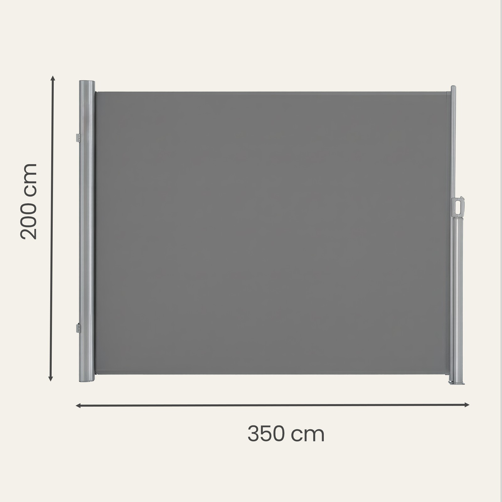 Külgmarkiis, 200 x 350 cm, alumiiniumisulamist raam, PU-kattega polüester, hall - Image 3