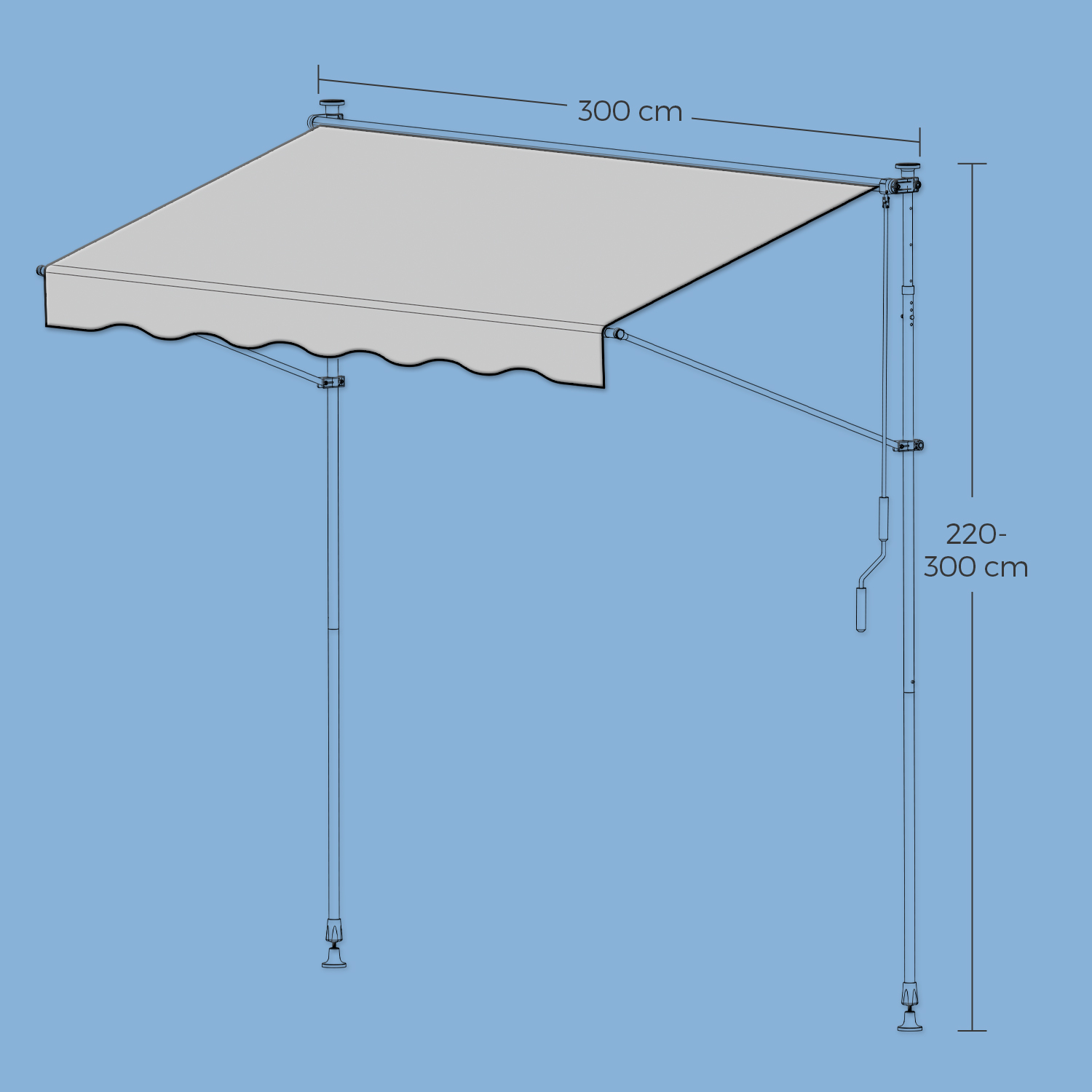 Puristettava parvekemarkiisi, säädettävä korkeus 220–300 cm, 300 x 120 cm, antrasiitti - Image 5