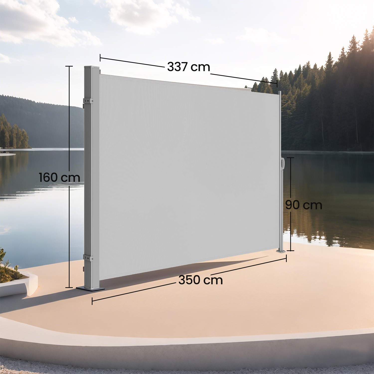 Šoninė markizė su plieniniu korpusu, ištraukiama, 160 x 350 cm, šviesiai pilka - Image 5