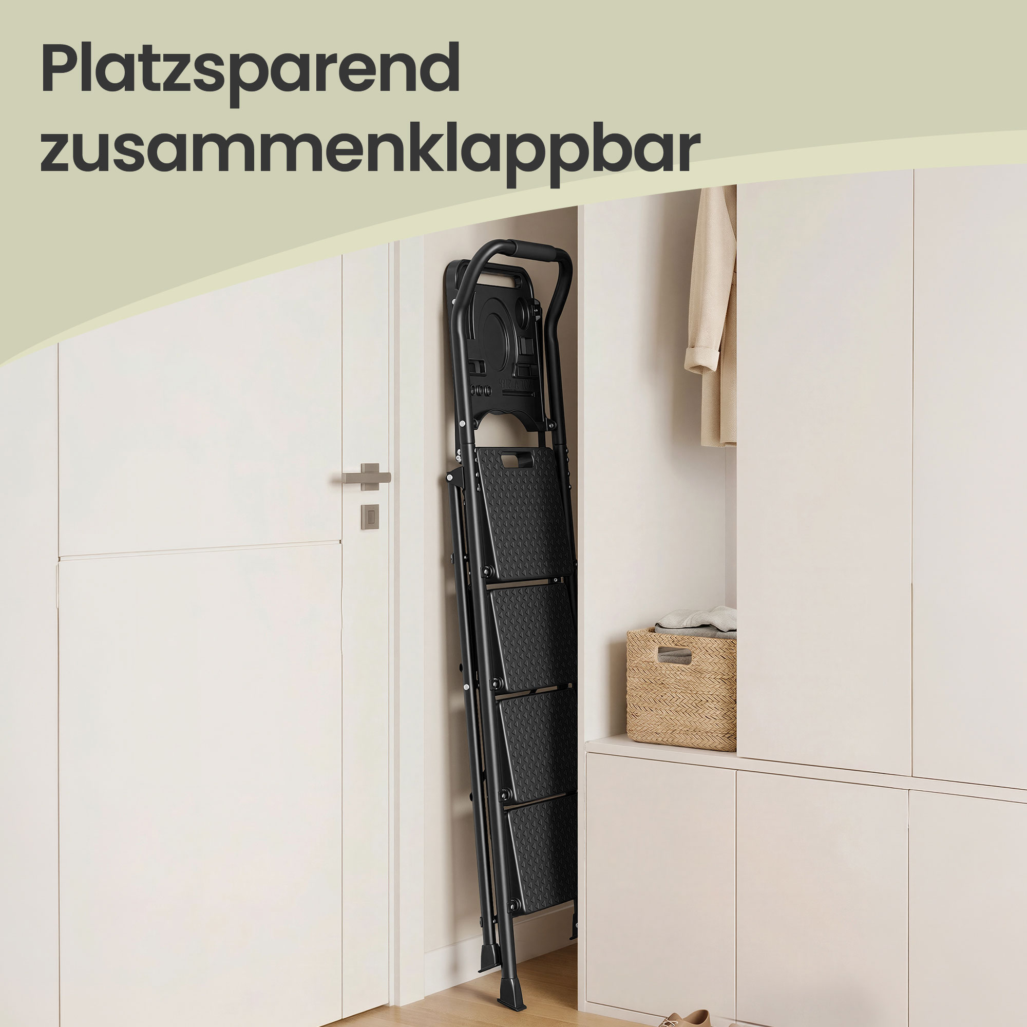 Taitettava porrasjakkara, 4 askelmaa, teräs, musta, 150 kg, 84 x 45,5 x 145,2 cm - Image 8