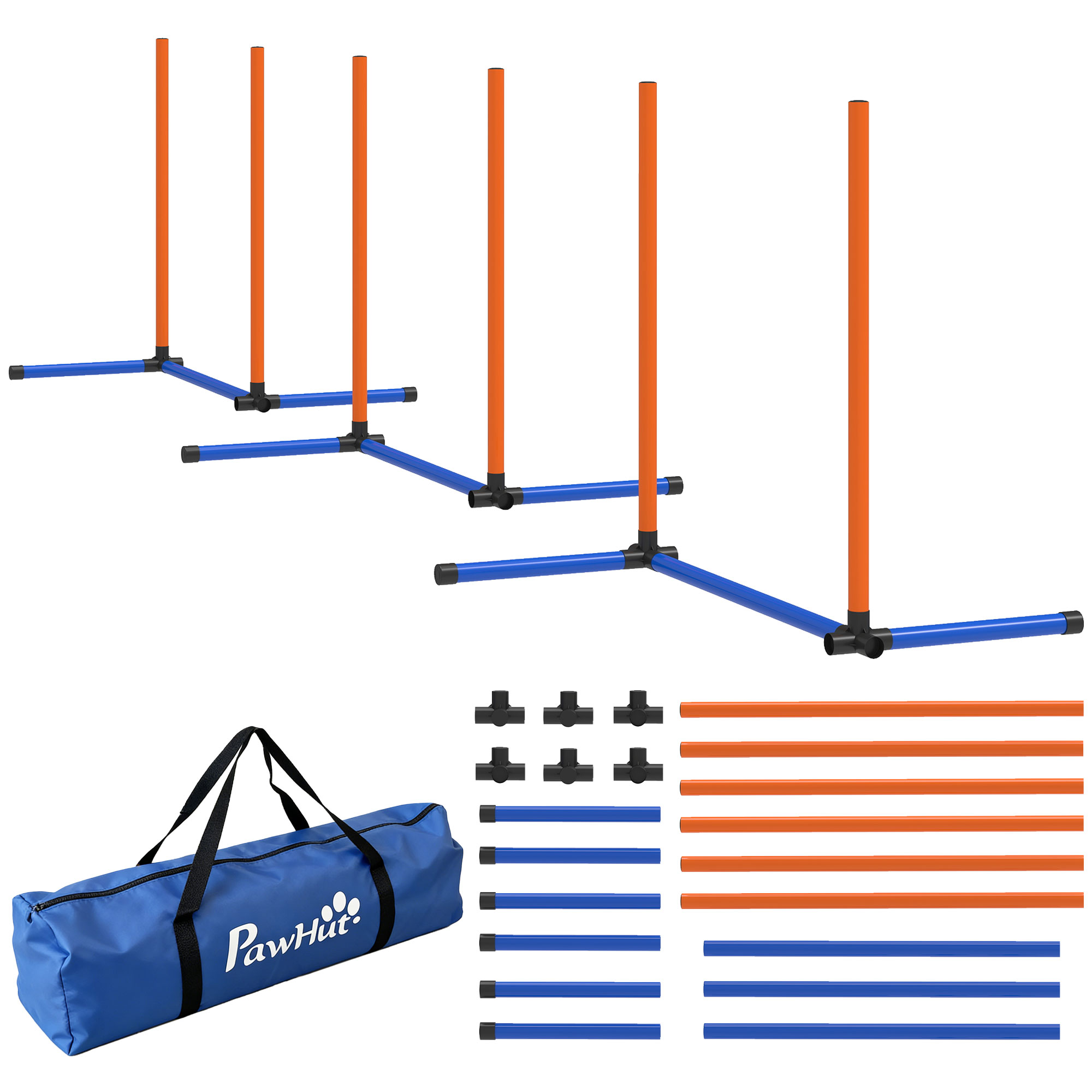3-osaline koera agility komplekt, oranž, sinine, must, 65 x 64 x 69 cm