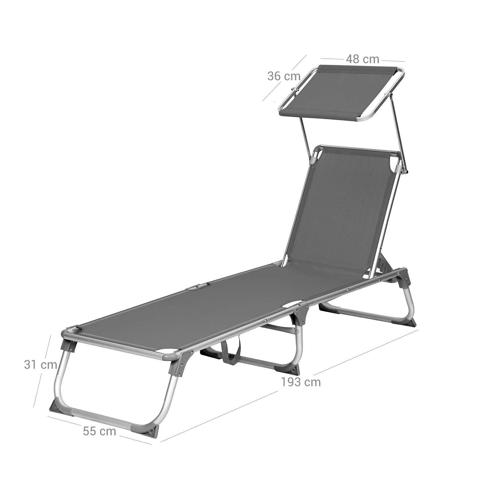 Dārza zviļnis ar regulējamu saulessargu, salokāms, 55 x 193 x 31 cm, tumši pelēks - Image 7