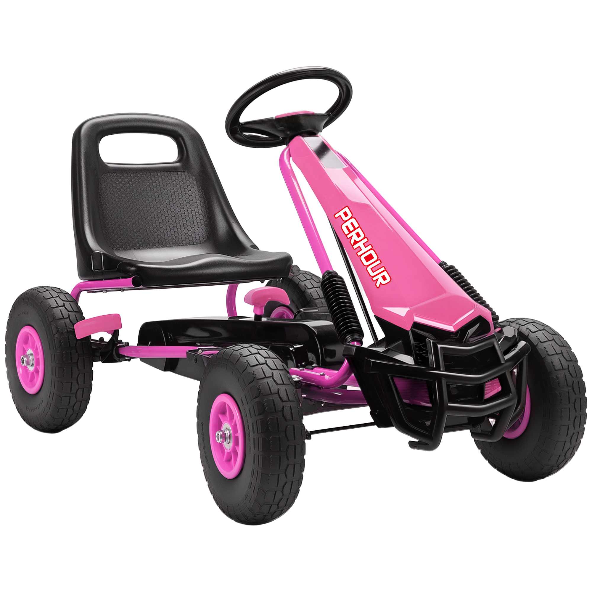 Poljettava gokart lapsille, säädettävä istuin, EVA-renkaat, pinkki, 110 x 61 x 62 cm