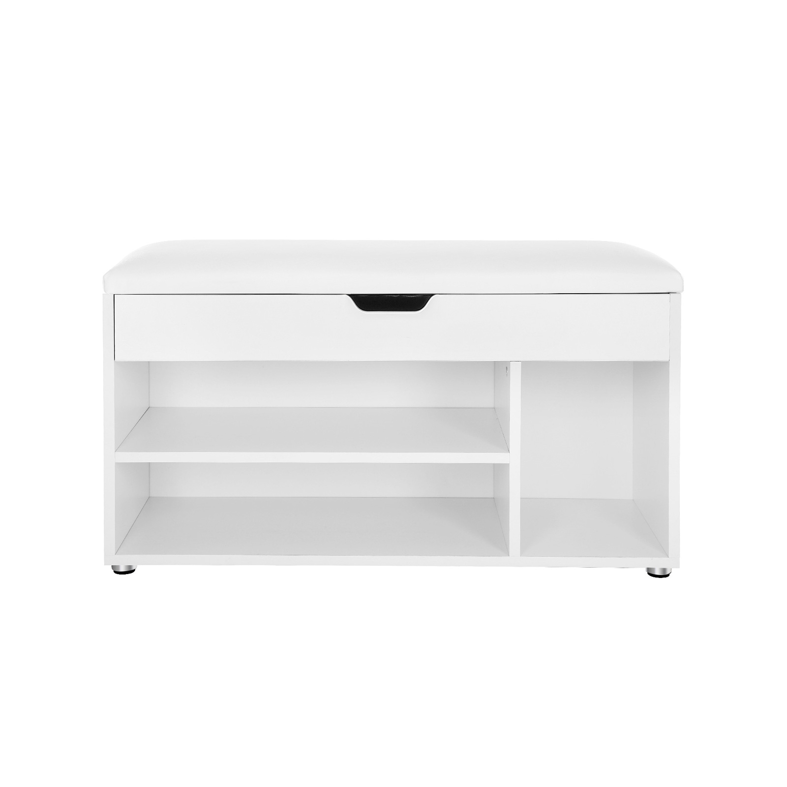 Polsterdatud istmega jalatsipink, 3 sektsiooni, 80 x 44 x 30 cm, valge