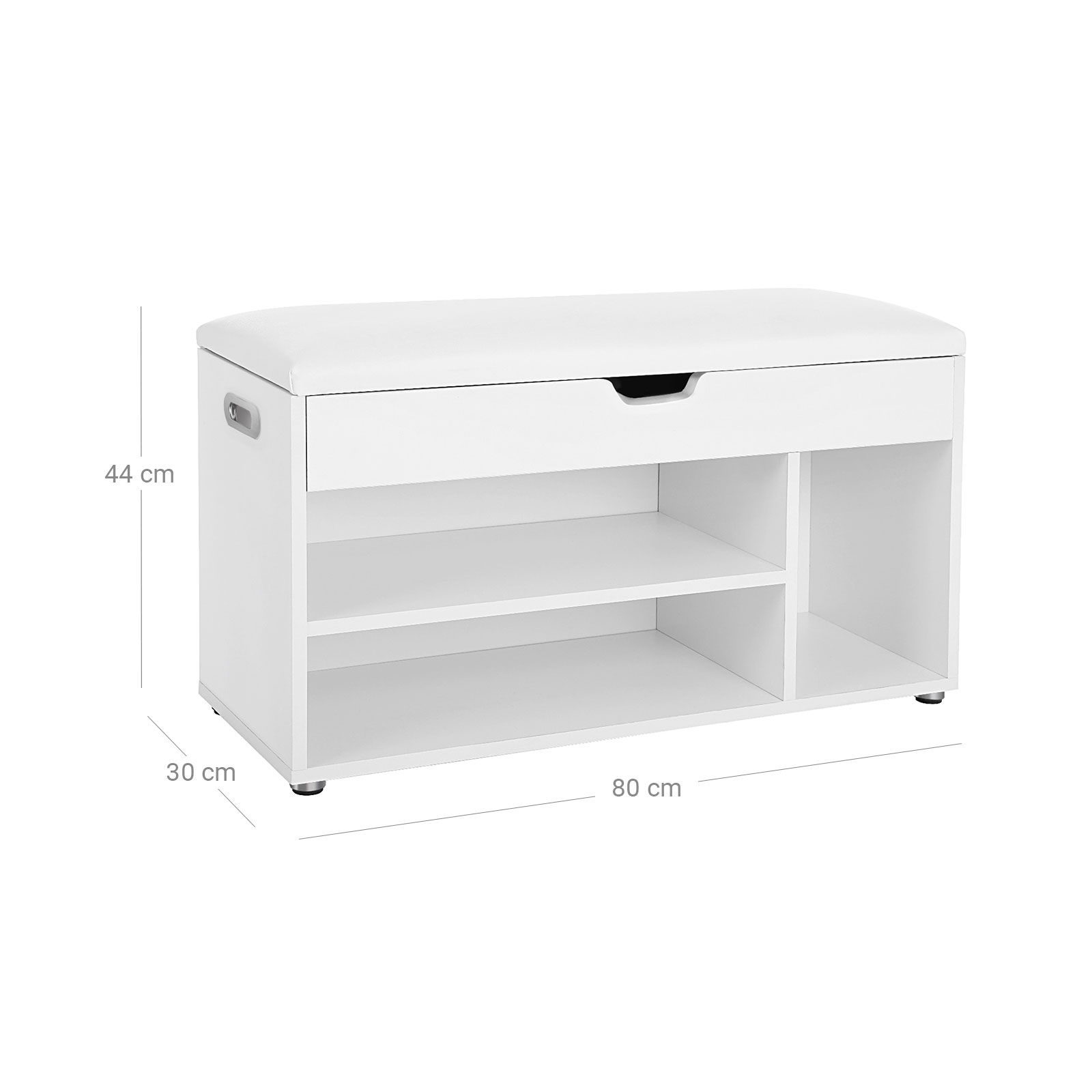 Polsterdatud istmega jalatsipink, 3 sektsiooni, 80 x 44 x 30 cm, valge - Image 8
