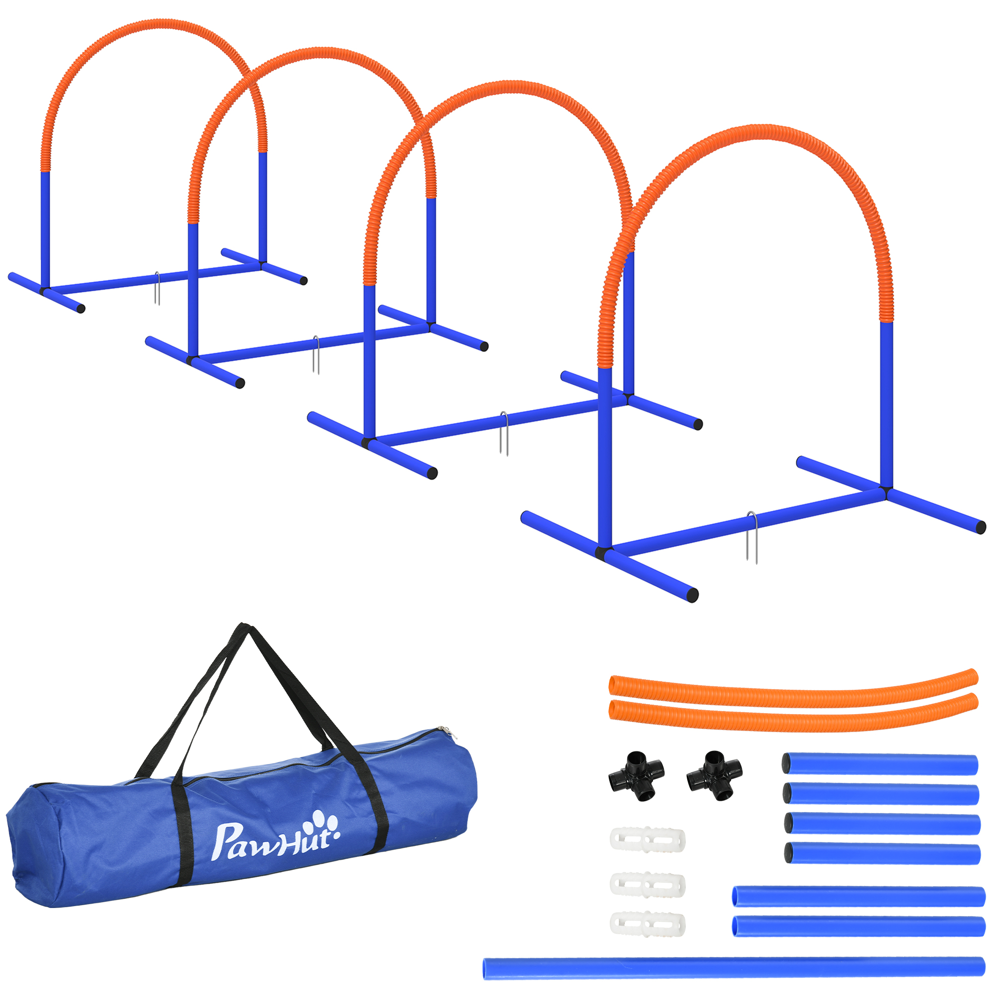 Šunų agility rinkinys, 4 lankai, mėlyna+oranžinė, 88 x 64 x 95 cm