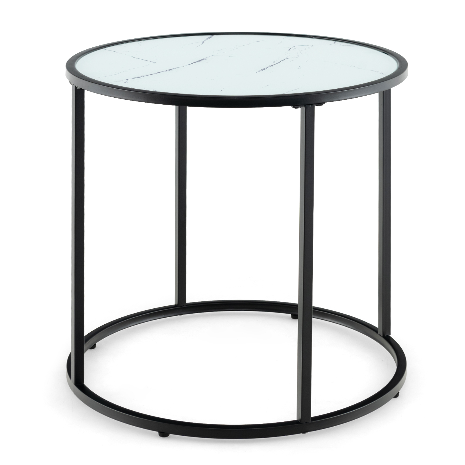 Šoninis staliukas iš stiklo, metalinis rėmas, juodas ir baltas, 50,8 x 50,8 x 50,8 cm - Image 4