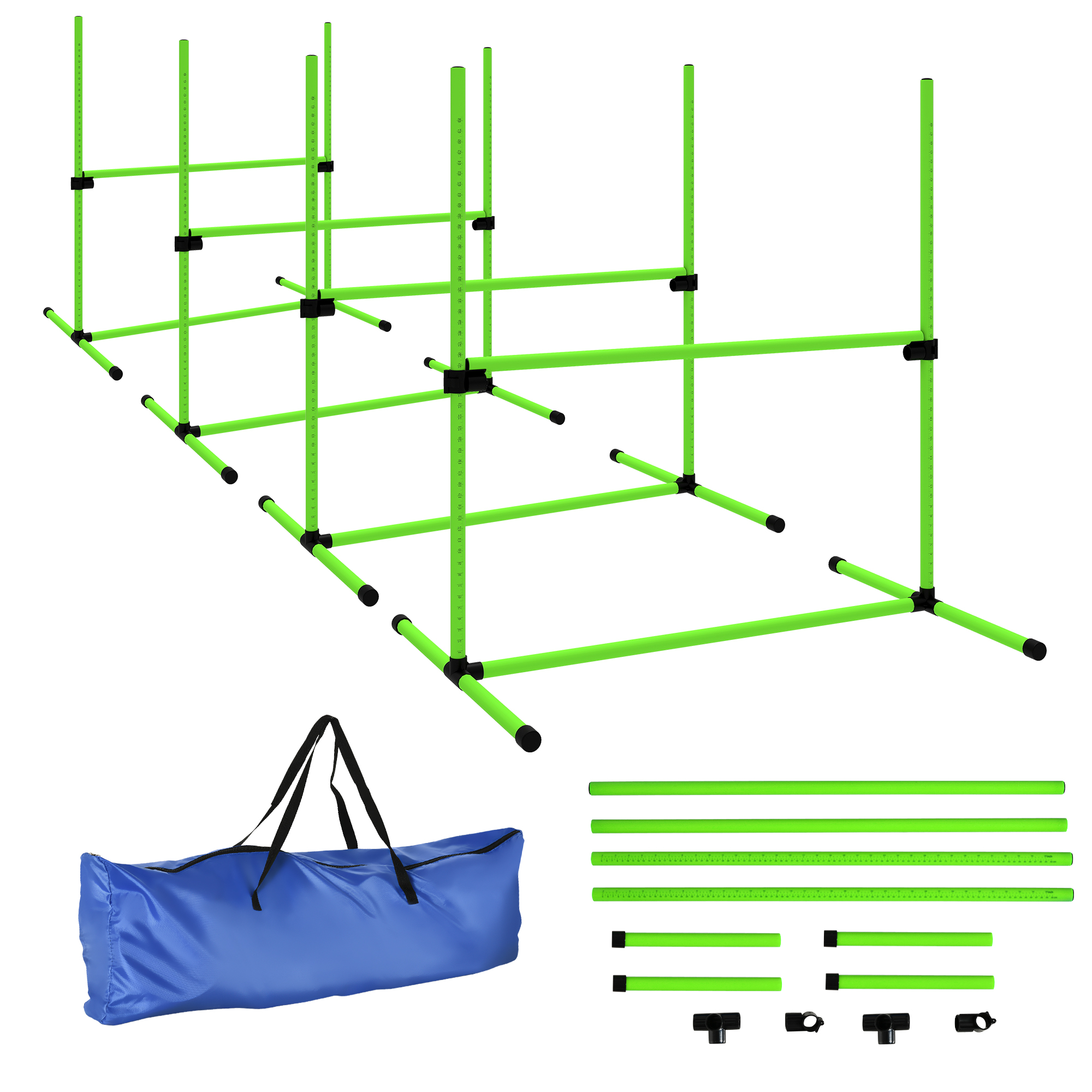 4-osaline koera agility komplekt, reguleeritava kõrgusega, 99 x 65 x 94 cm, roheline