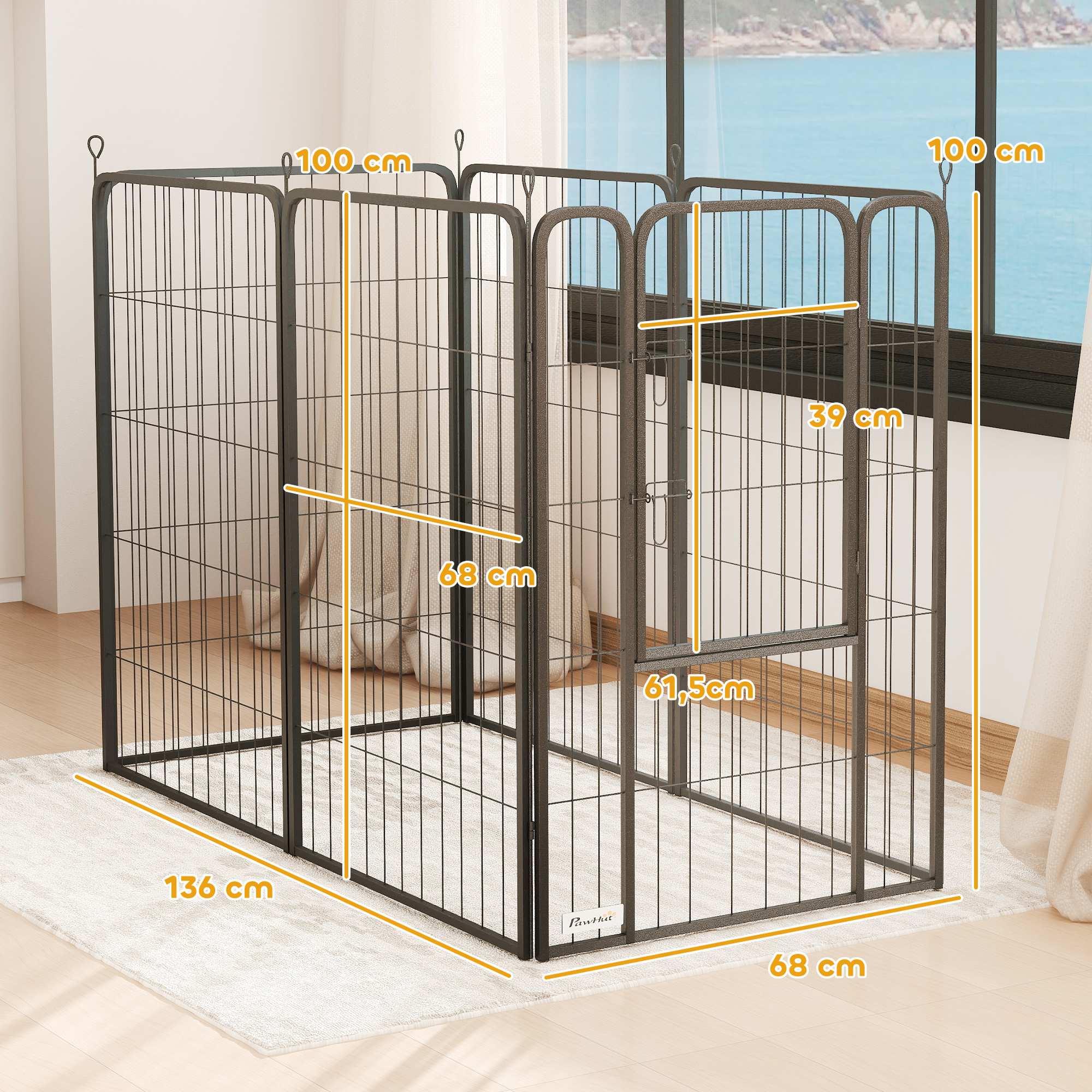 Suņu voljers ar 6 paneļiem, melns, tērauds, 100 cm - Image 3