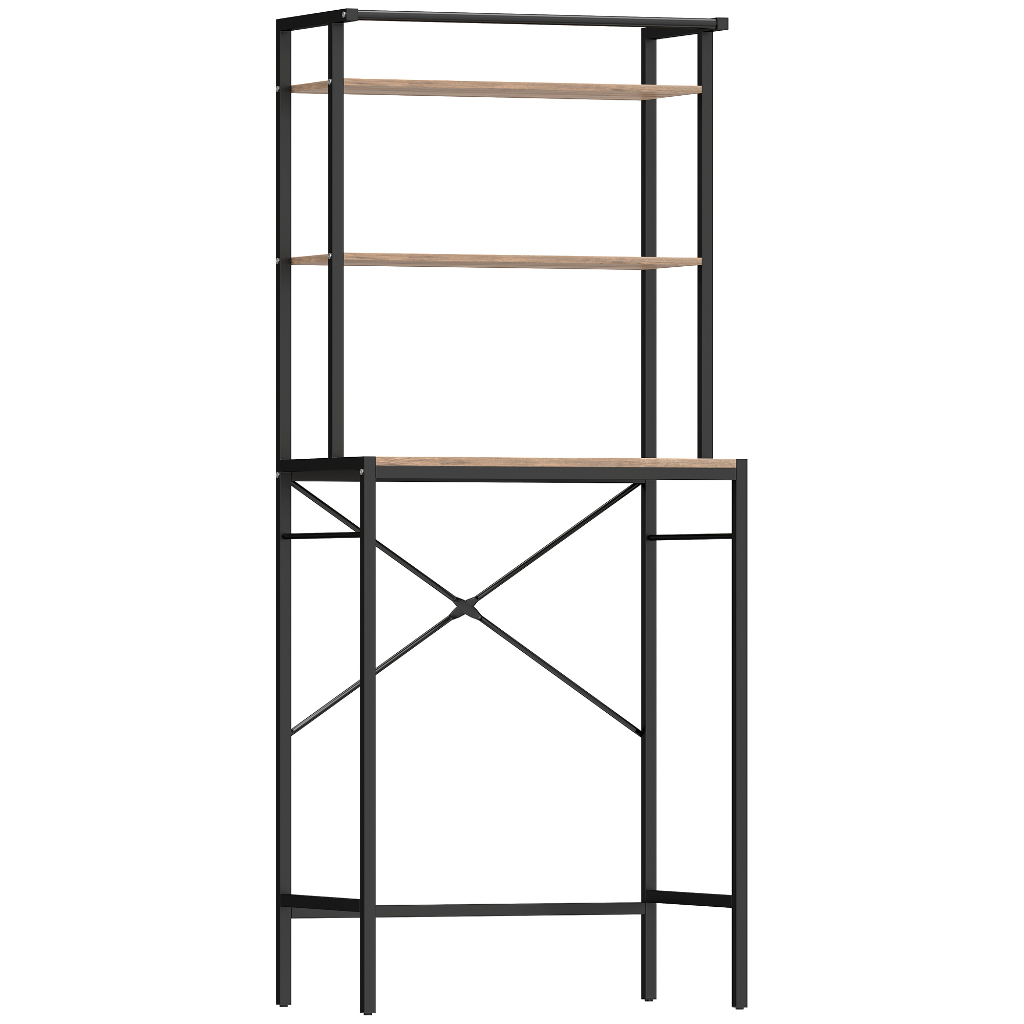 Pesukoneen hylly, 3 tasoa, ruskea, musta, 67 x 40 x 161,8 cm