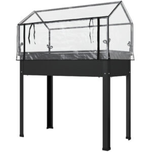 Kasvuhoonekattega kõrgpeenar, must, 100 x 48 x 124 cm