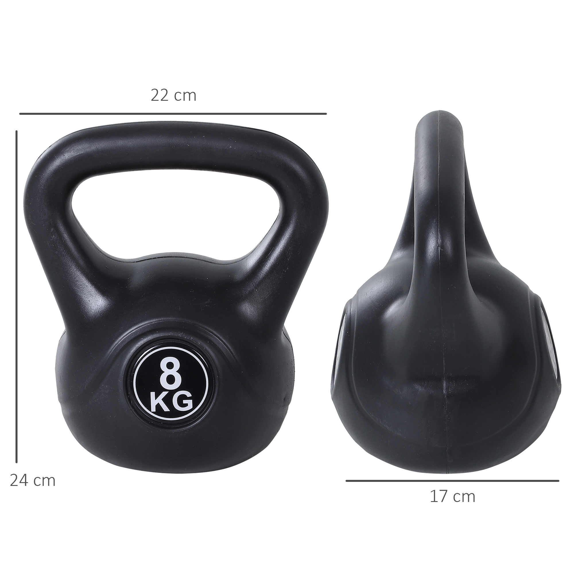 8 kg kettlebell, juoda, plastikas ir smėlis - Image 3