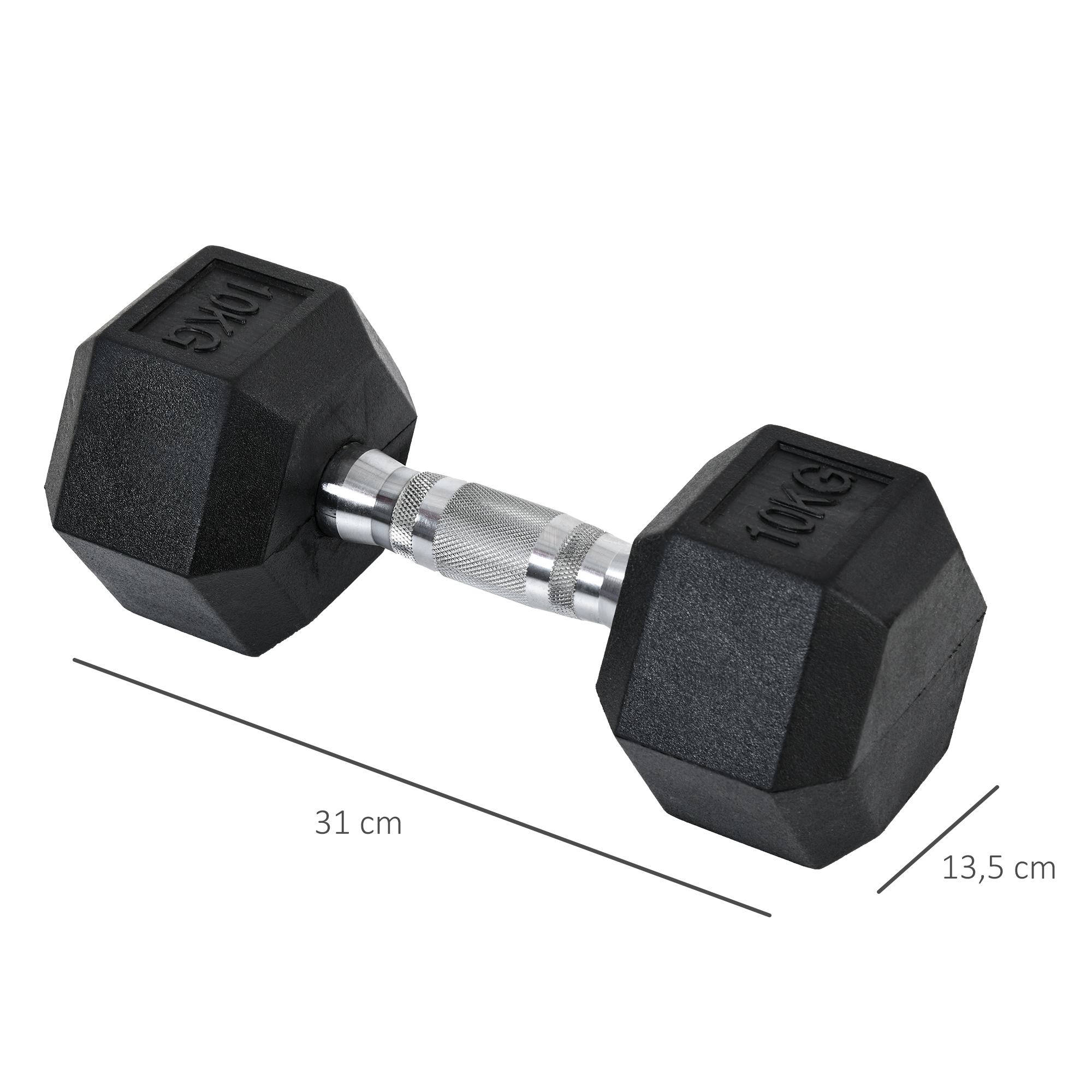 Heksagonālo hanteļu komplekts, 2 gab., 2 x 10 kg, melns, metāls un gumija - Image 3