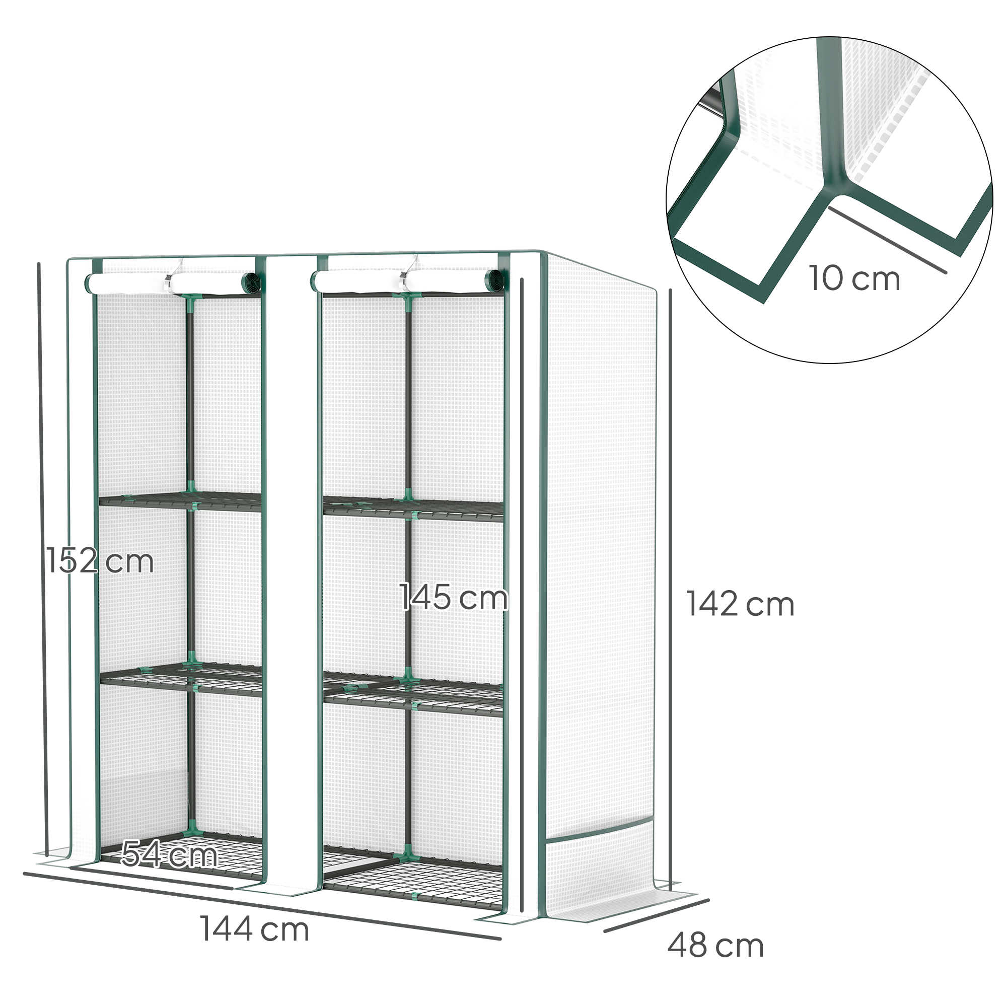 Mini siltumnīca ar 3 līmeņu plauktu, plastmasas pārklājums, balta, 144 x 48 x 152 cm - Image 3
